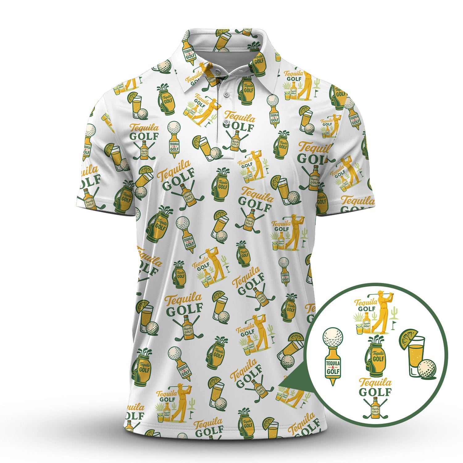 Golf Shirt For Men's, Tequila Golf Pattern Polos, Drink & Golf Shirts, Funny Men Golf Gift