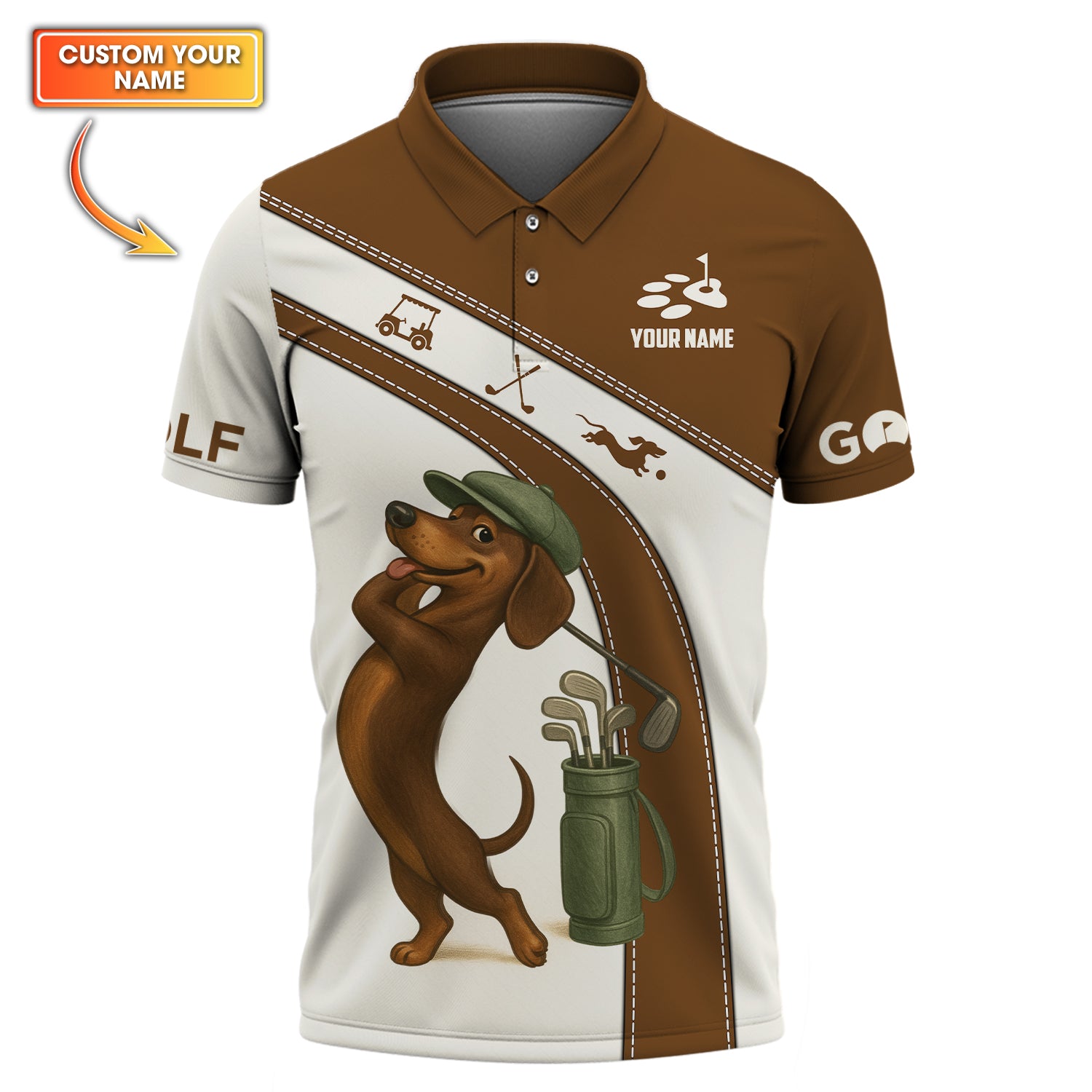 Personalized Dachshund Golf Shirt, Dog Golf Shirt For Golfer, Funny Golf Shirt For Men