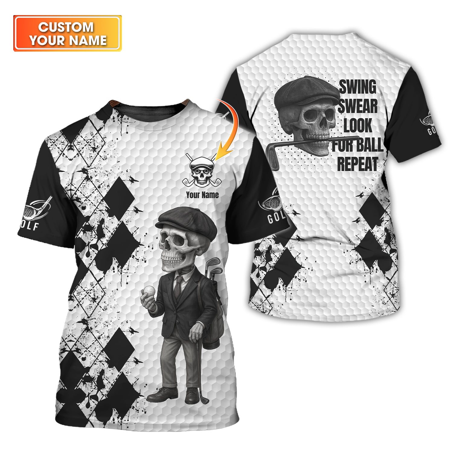 Custom Golf Shirt, Skull Golf Polo Shirt, Vintage Golf Shirt Custom Name, Father's Day Golf Gifts