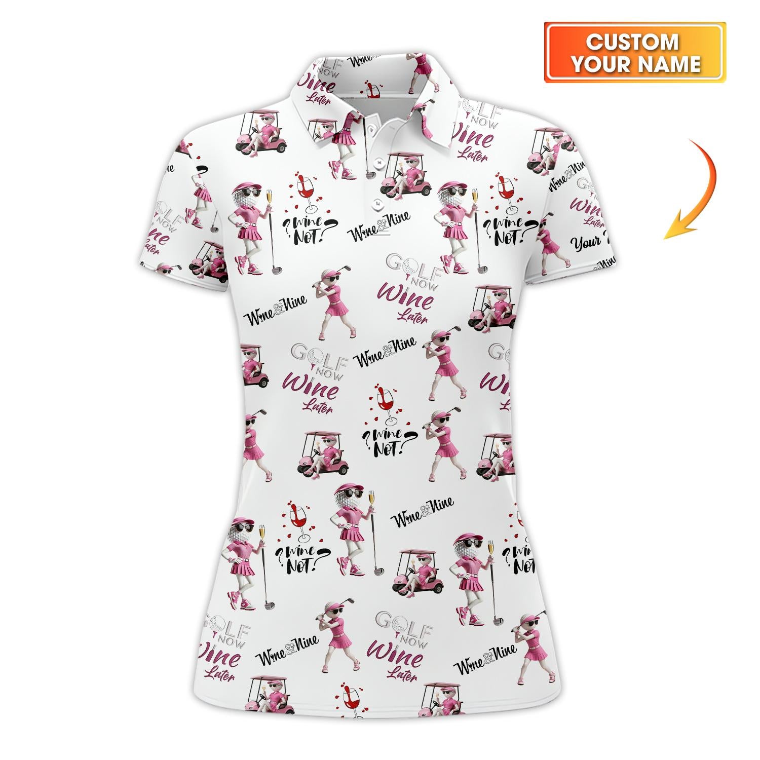 Wine and Golf Sleeveless Personalize Polo – Women's Nine Ball Shirt – Funny Golf Wine Not Design