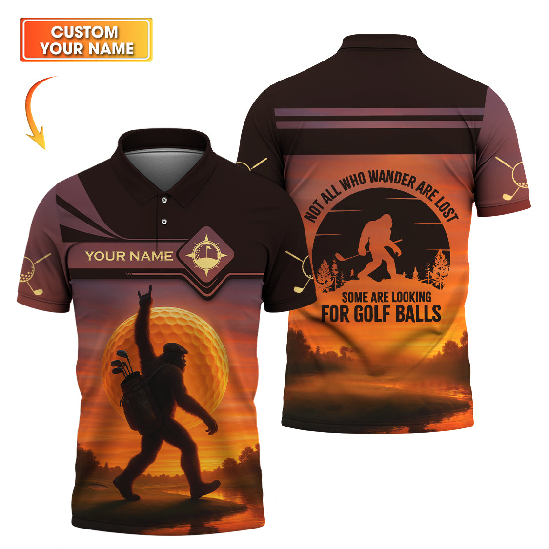 Bigfoot Men's Golf Polo Shirt, Golfing Apparel, Mens Golf Gift, Funny Golf Shirt