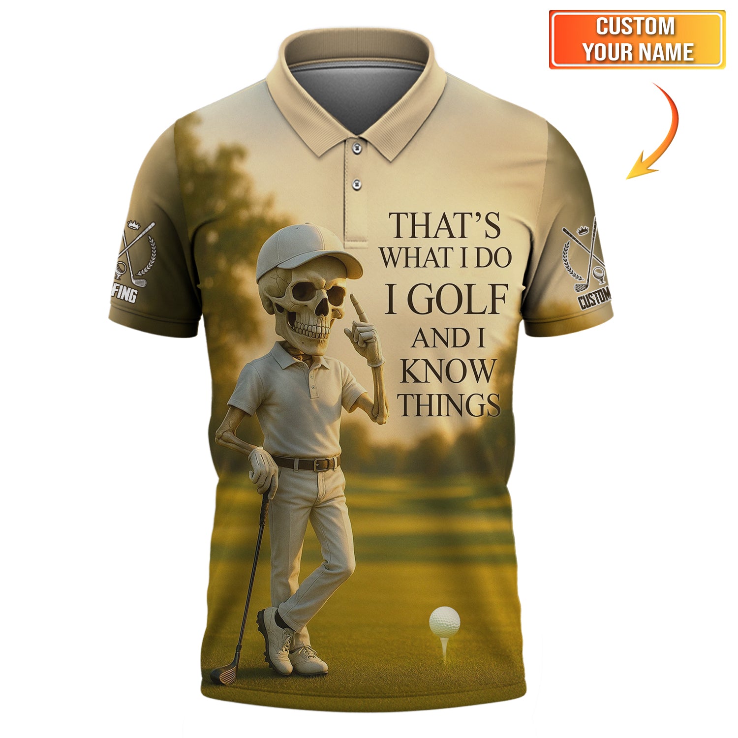 Custom Golf Polo Shirt Skeleton Golfer Sunset Tee, Funny Golf Quote Shirt Gifts for Golfer