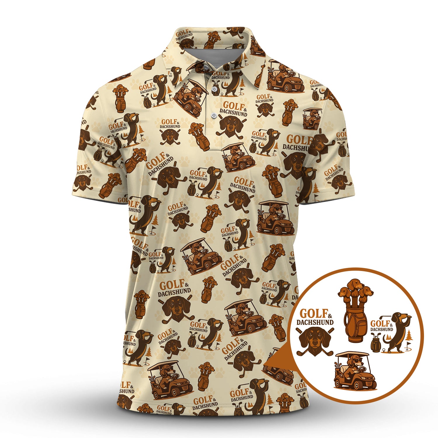 Pattern Dachshund Golf Shirt, Golf & Dachshund Polos For Dog Lovers, Golf Gift For Golfers