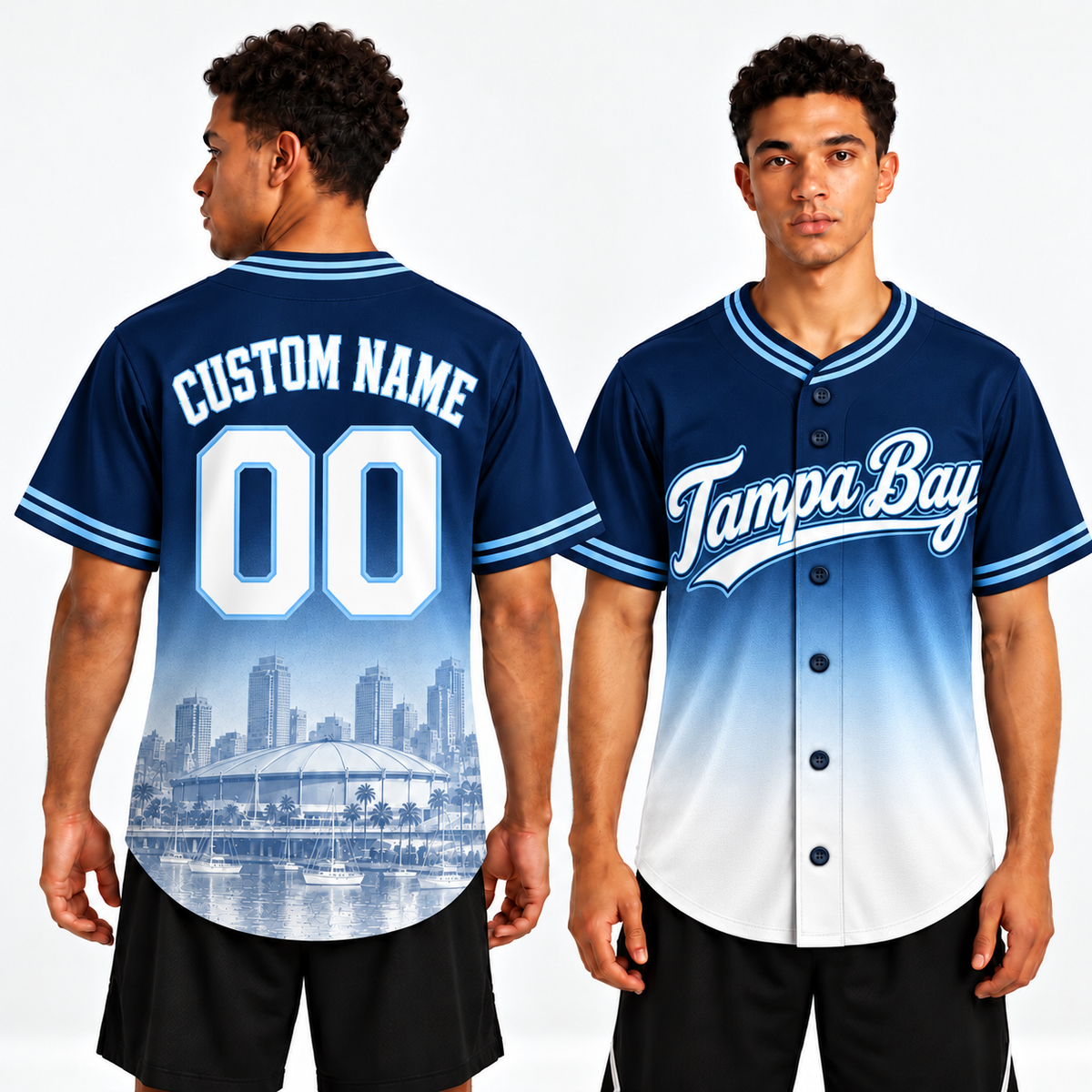 Custom Tampa Bay Skyline Ombre Baseball Jersey
