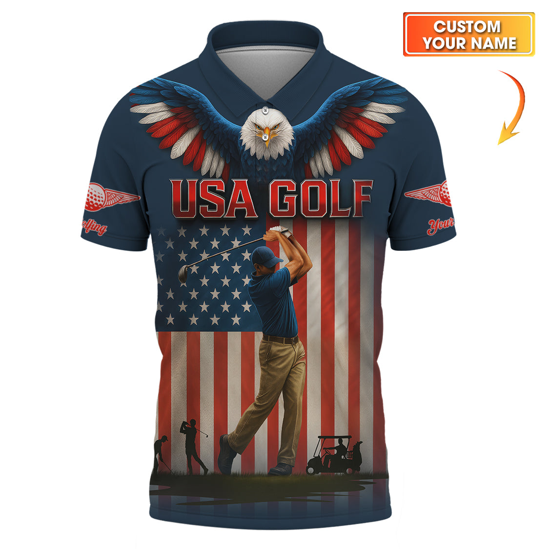 American Flag Golf Polos, Custom Men's Golf Shirts, Usa Golf Shirt For Golfers