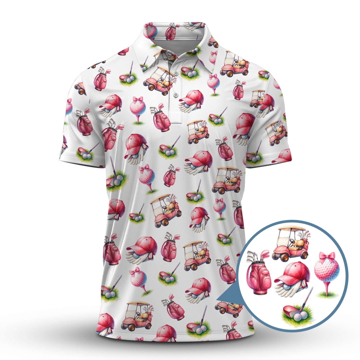 Pink Golf Pattern Polos, Womenβs Golf Shirt, Golf Shirts For Ladies