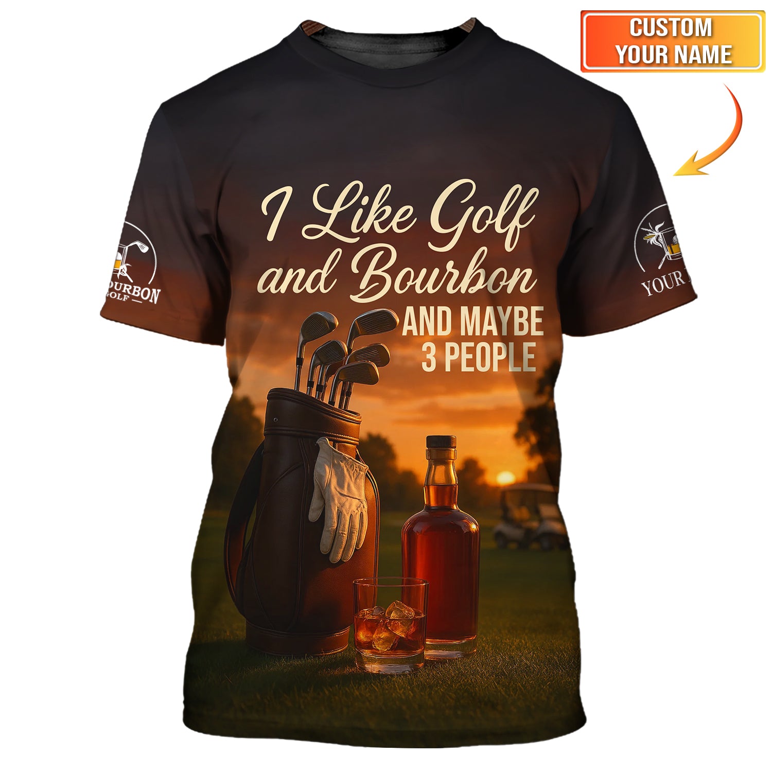 Custom Golf Polo Shirt, Bourbon Lover Golf Tee Sunset Style, Funny Golf Gift for Men