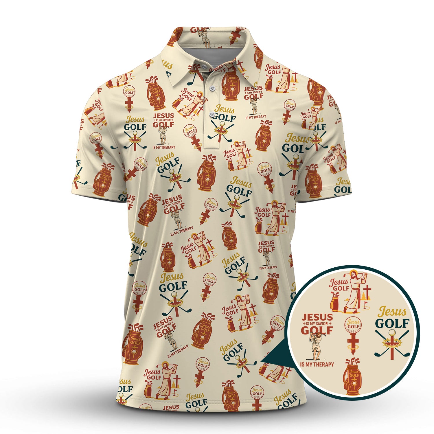 Jesus And Golf Is My Therapy Shirt, Pattern Golf Shirt, Jesus Golf Polos For Men
