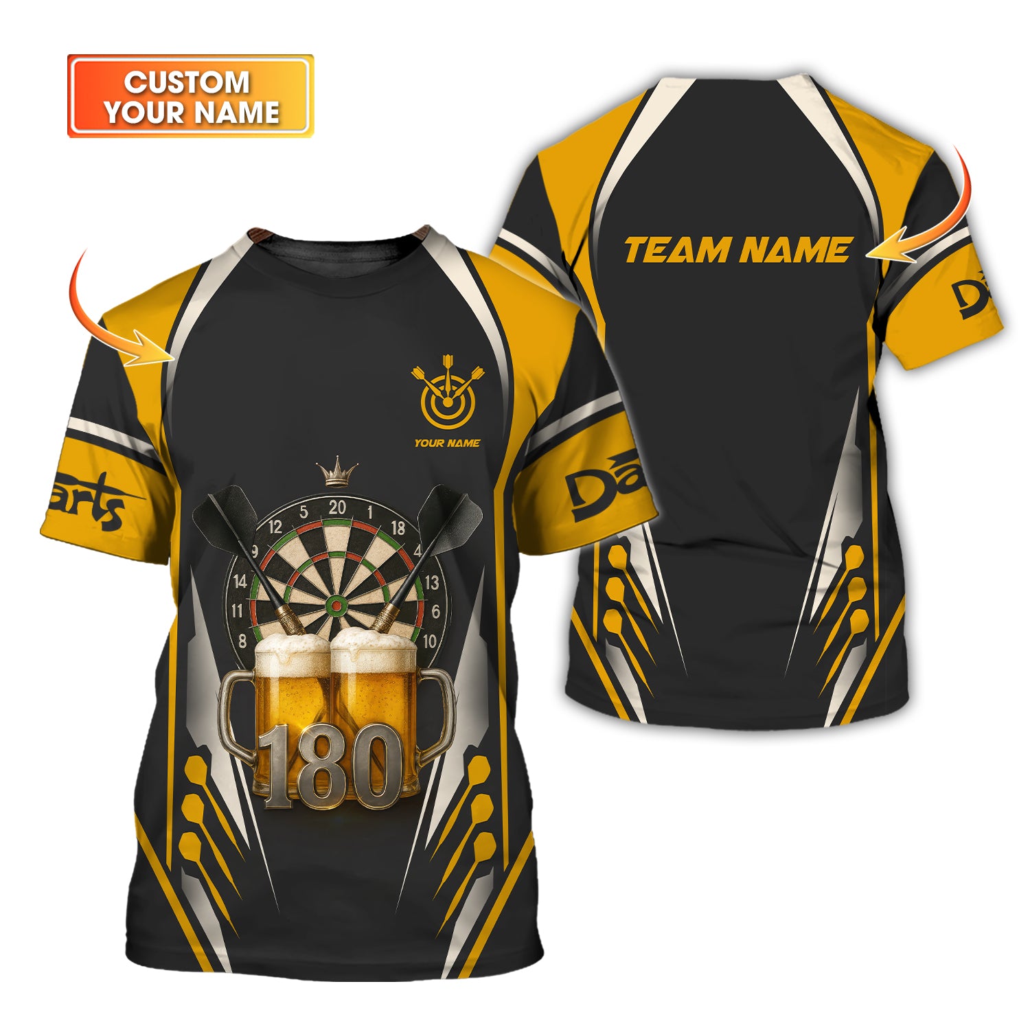 Custom Darts Shirt 180 Beer Mug Dartboard Tee Funny Darts Team Jersey