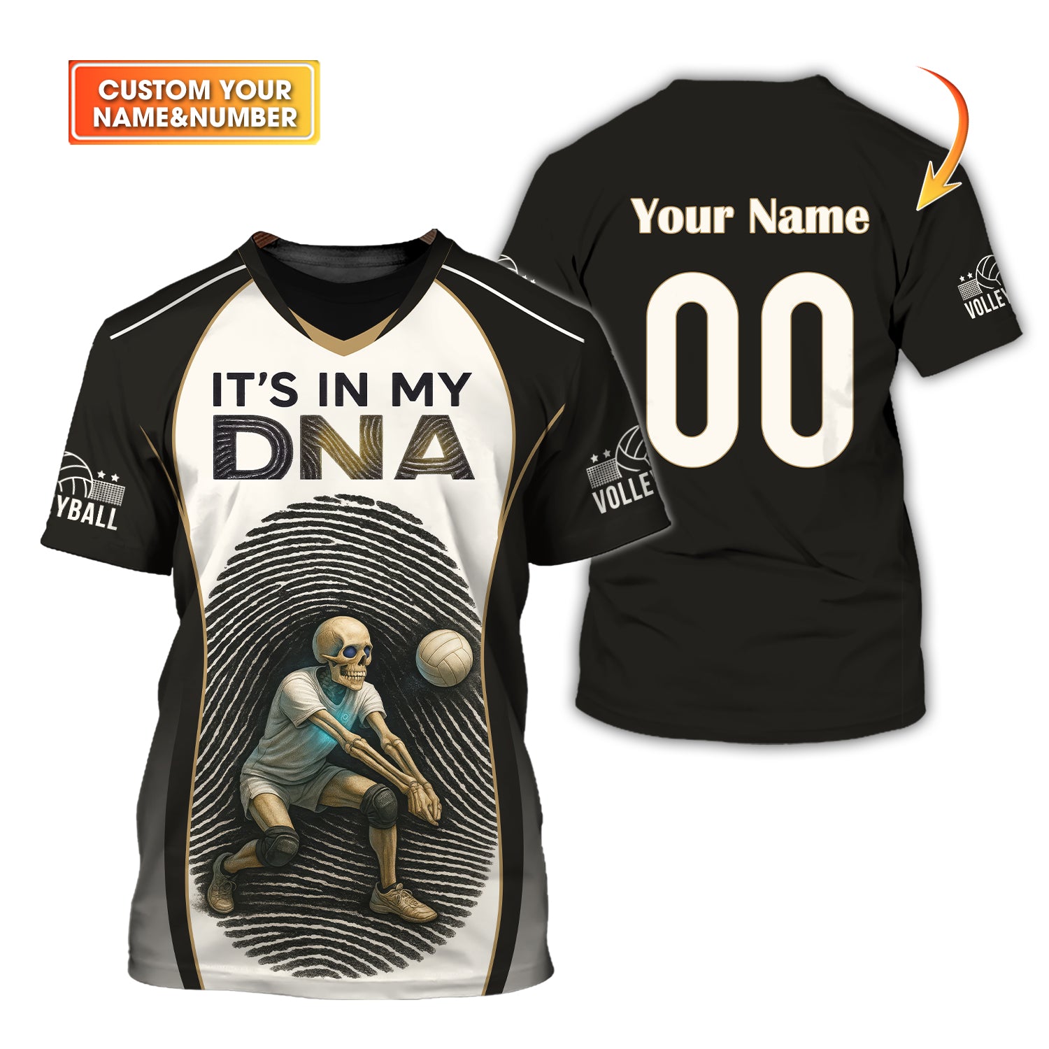 Custom Volleyball Jerseys, Skeleton Volleyball In My DNA T Shirt, Volleyball Uniforms