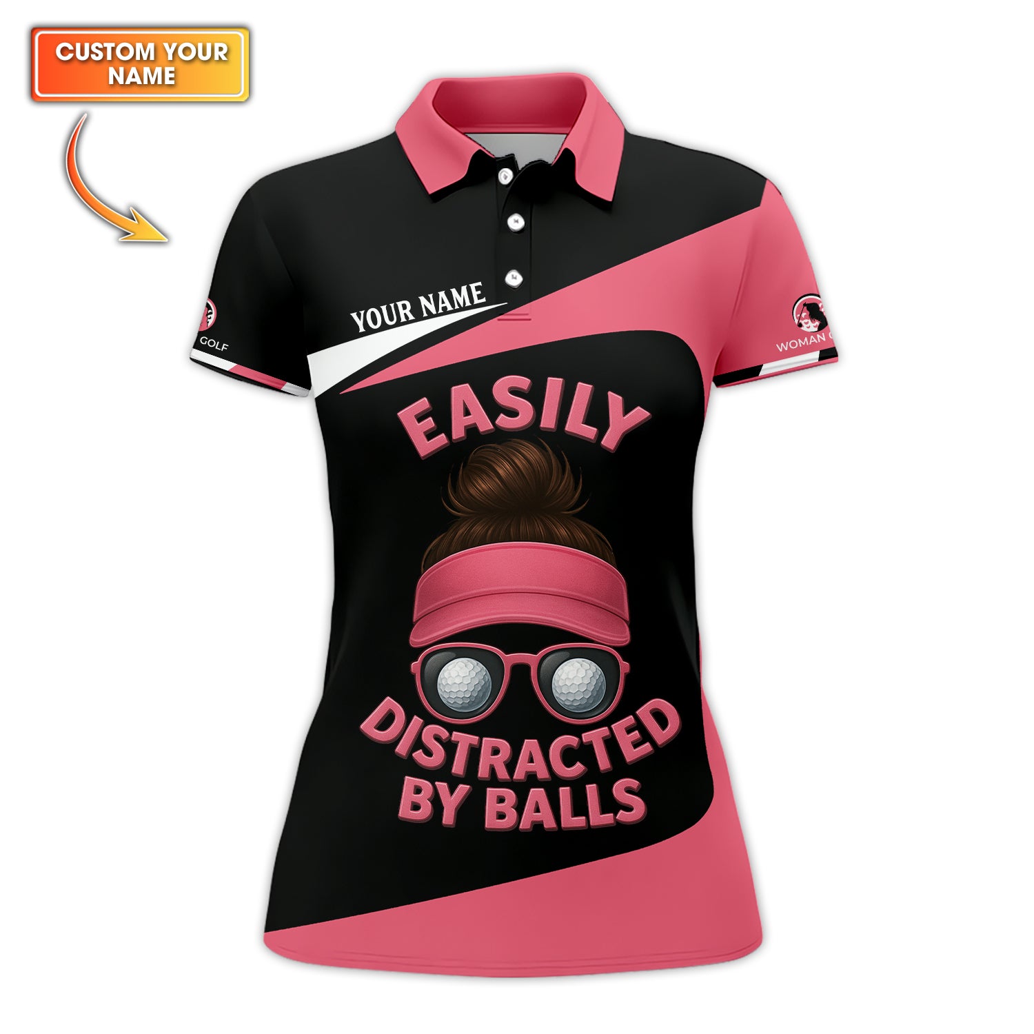 Custom Name Easily Distracted By Balls Polos For Women's, Golf Shirt For Golfer, Funny Golf Shirts