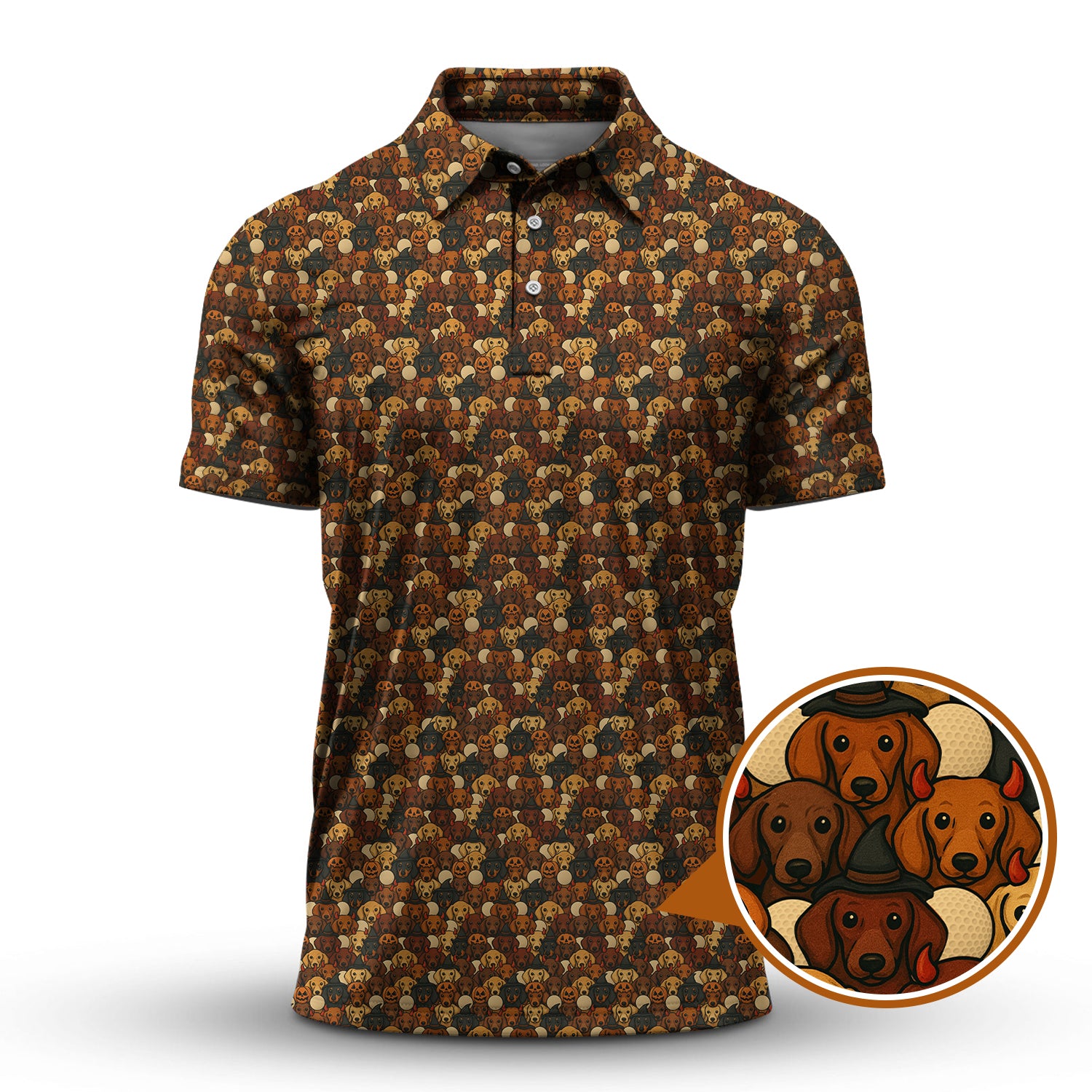 Dachshund Pattern Golf Shirt, Halloween Golf Shirt, Golf Gift For Golfers, Dachshund Golf Shirt For Men