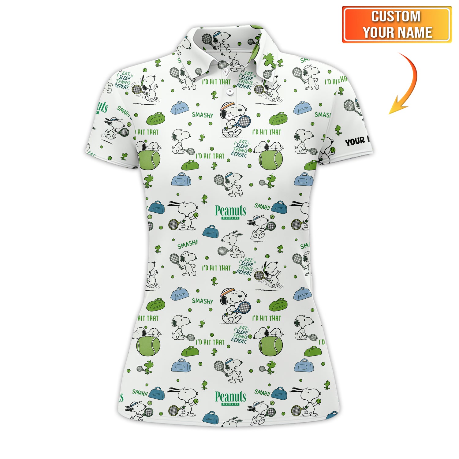 'Eat Sleep Tennis Repeat' Snoopy Tennis Custom Name Shirt - Peanuts Tennis Club Tennis Polo