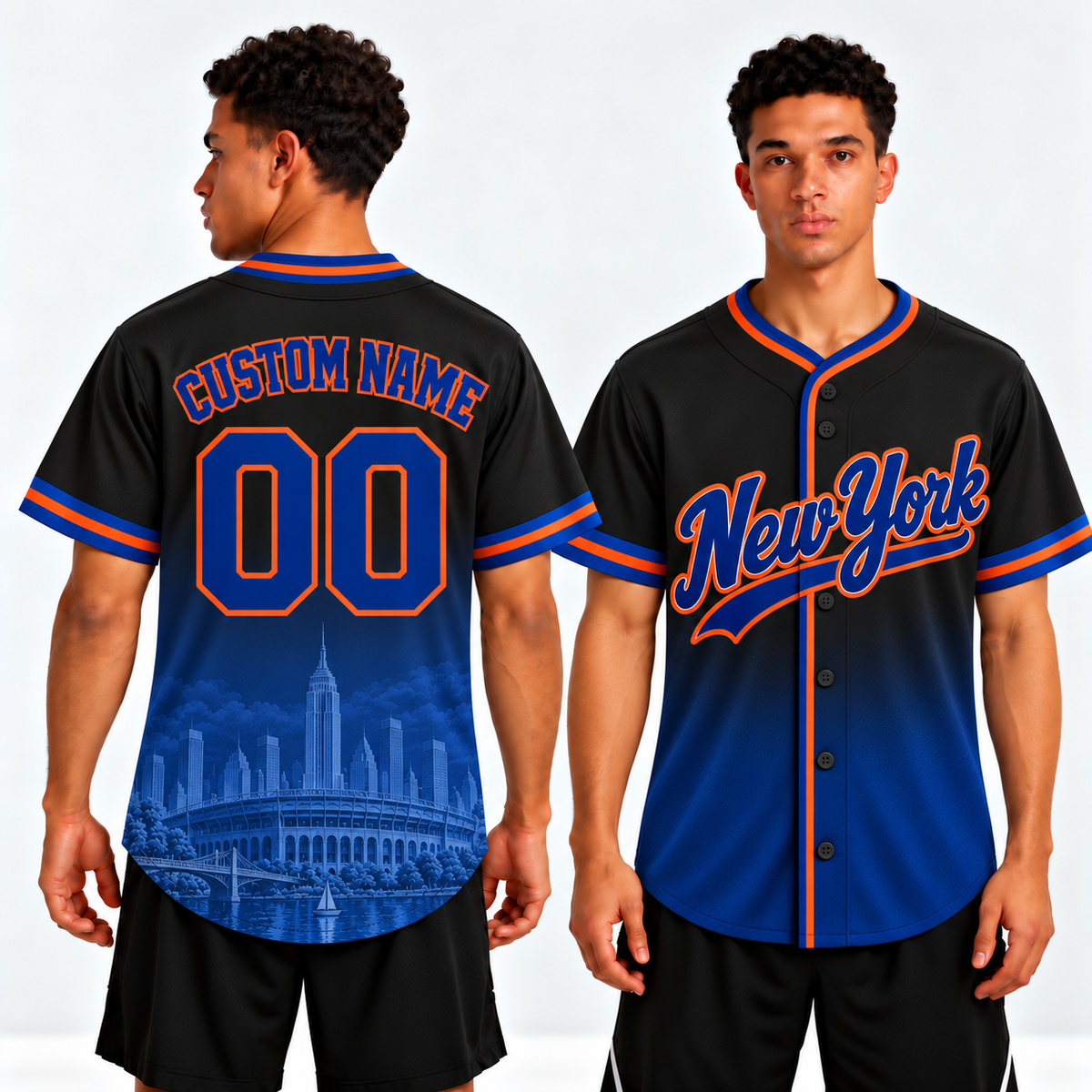 Custom New York Skyline Ombre Baseball Jersey