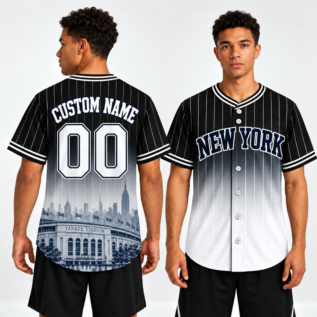 Custom New York Pinstripe Ombre Baseball Jersey