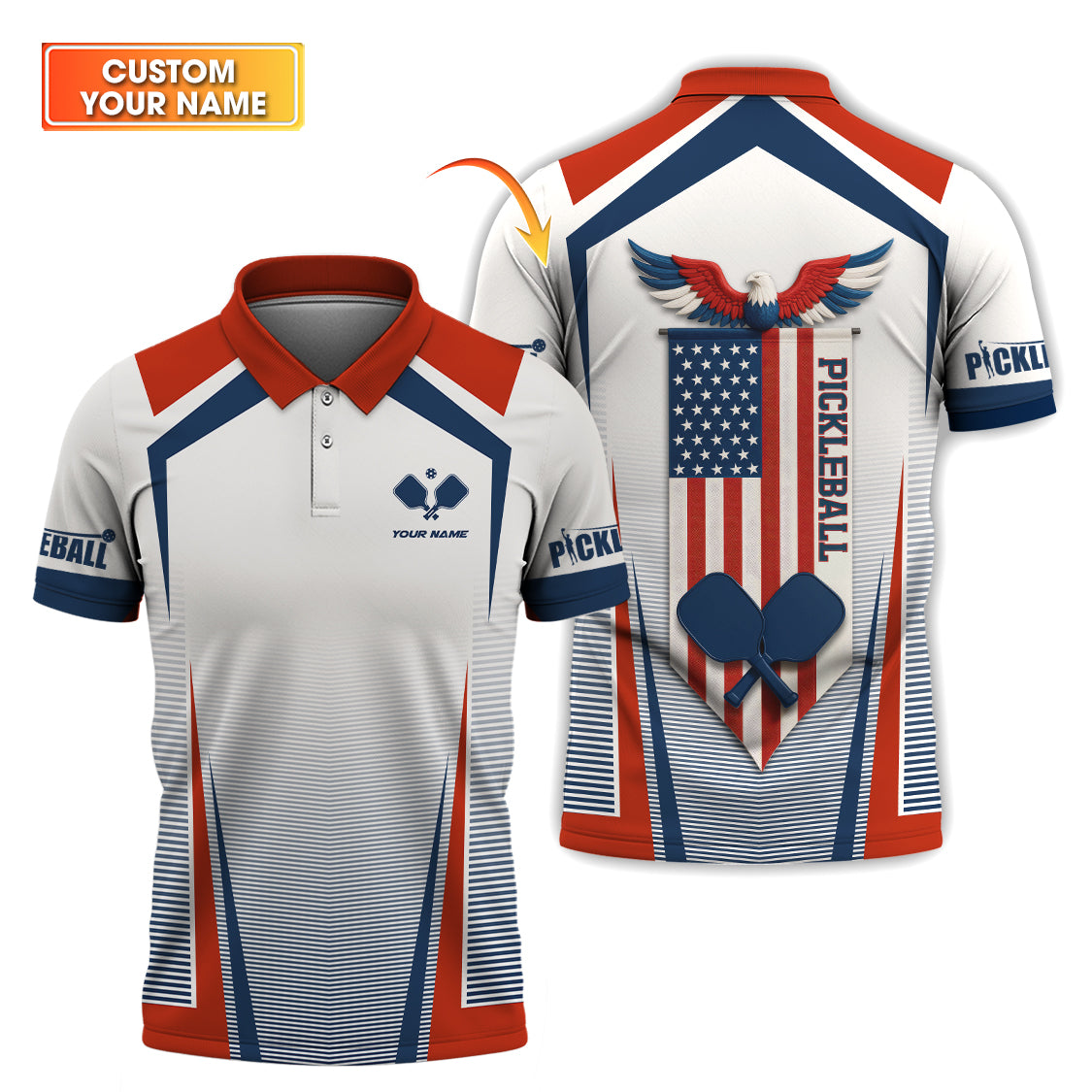 Men's Pickleball Shirt, Custom Name USA Flag Funny Pickleball Shirts, Gift For Pickleball Lover