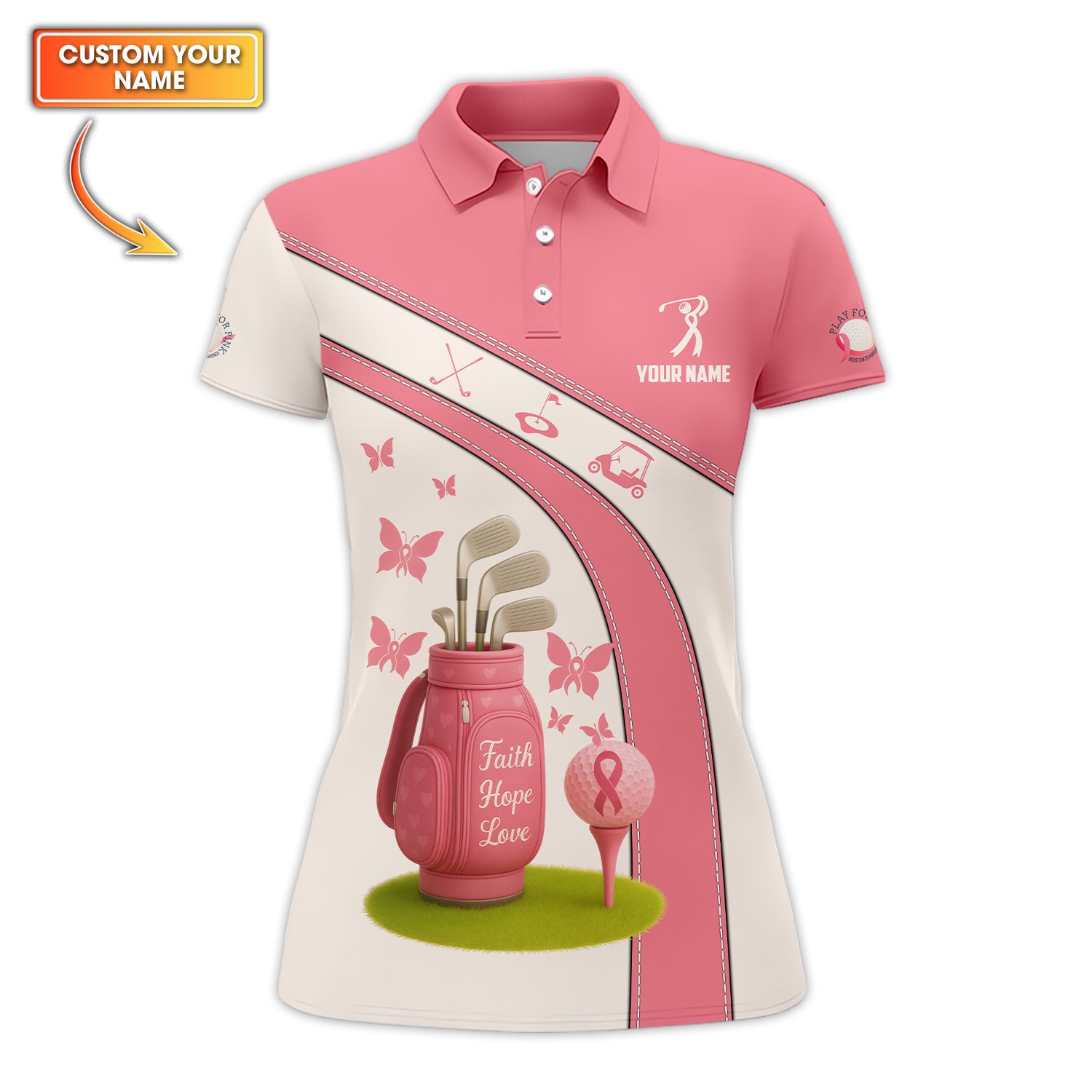 Personalized Breast Cancer Golf Shirt, Pink Golf Shirt, Golf Gift For Golfer, Custom Name Golf Shirt