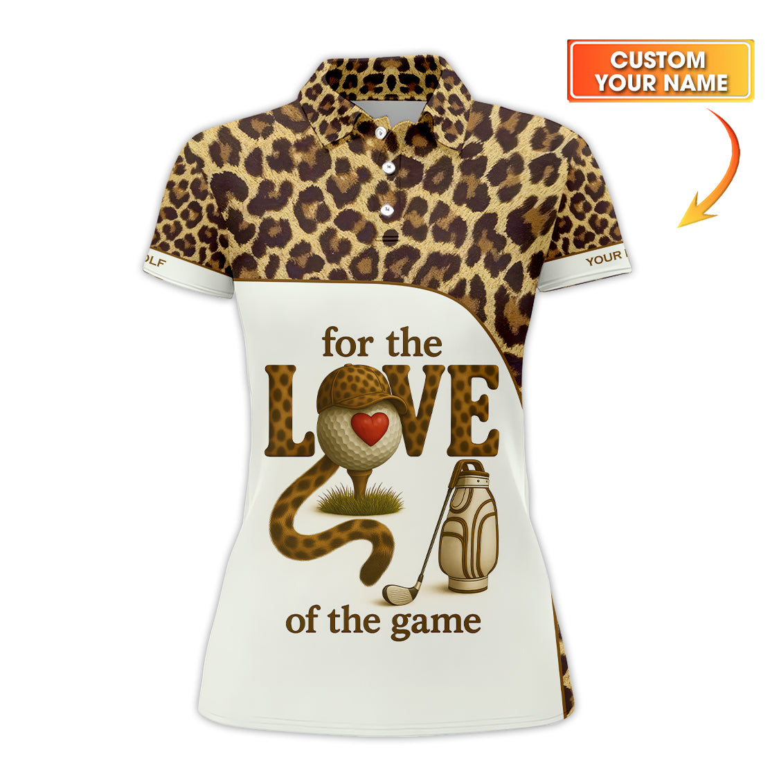 Leopard Golf Shirt For Women, For The Love Of The Game Golf Shirts, Personalized Golf Polos For Ladies