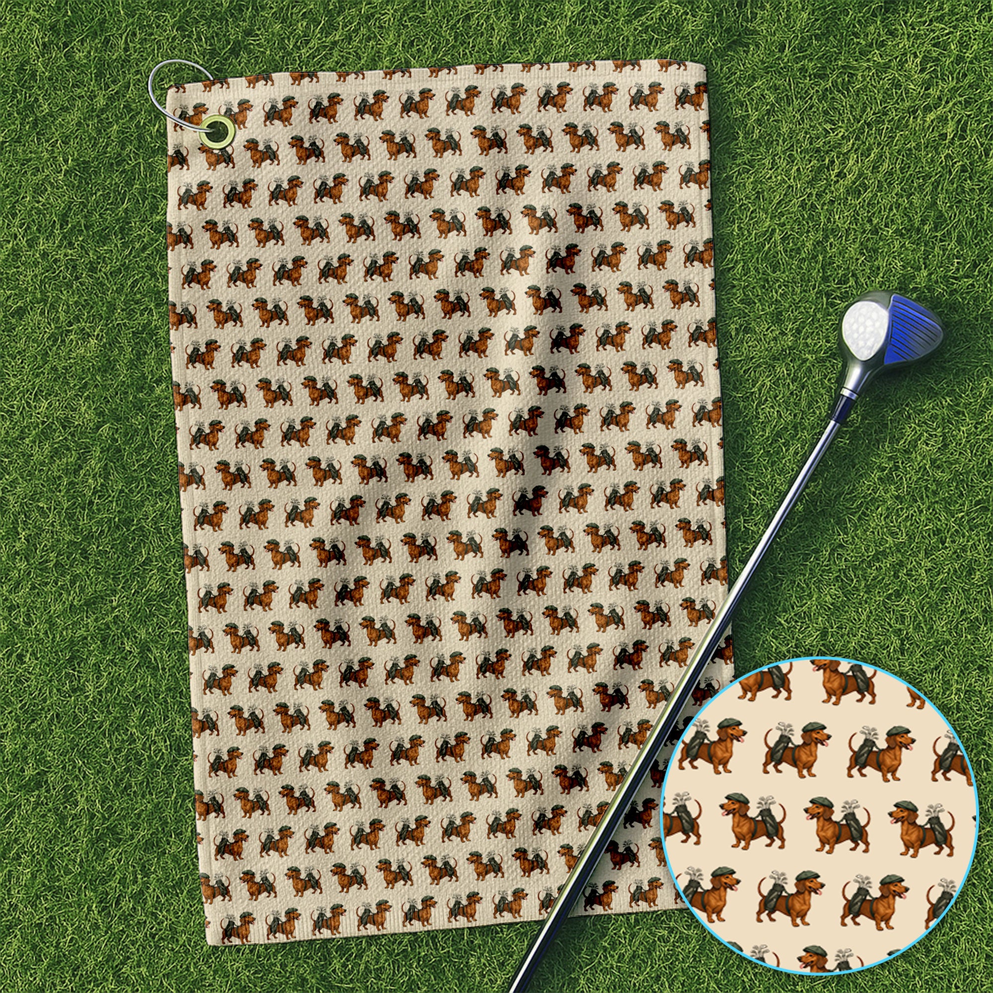 Dachshund Pattern Golf Towel, Crazy Dachshund Golf Towels For Men, Golf Gift For Golfer