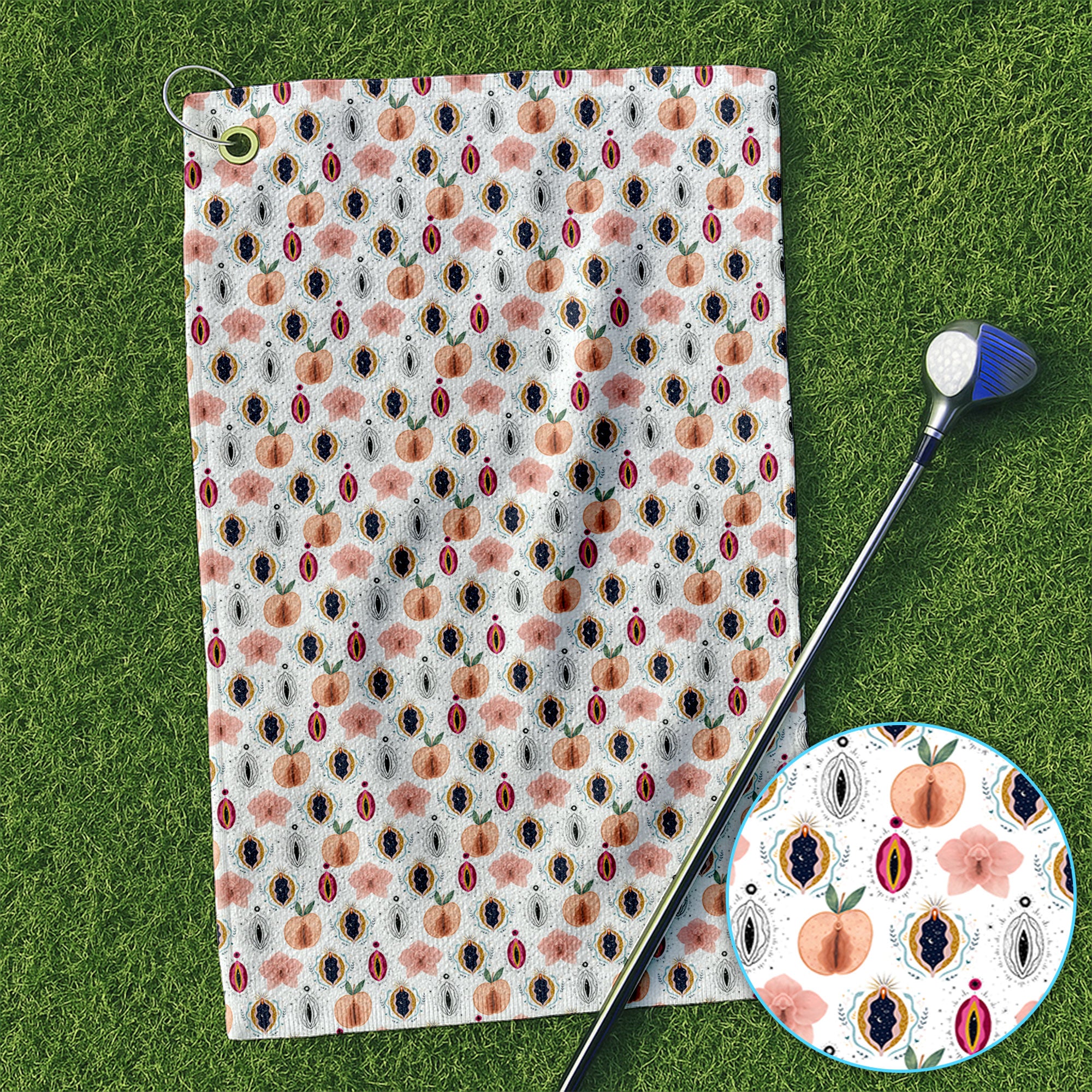 Abstract Floral Art Pattern Golf Towel, Crazy Golf Towels For Men, Funny Golf Gift For Golfer