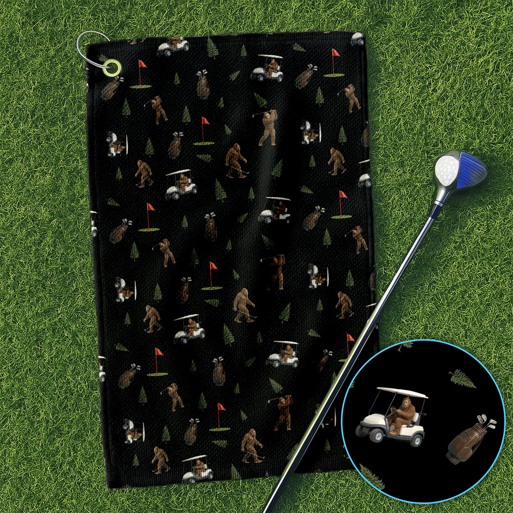 Funny Bigfoot Pattern Golf Towel, Bigfoot Golf Towels For Men, Crazy Golf Gift For Golfer