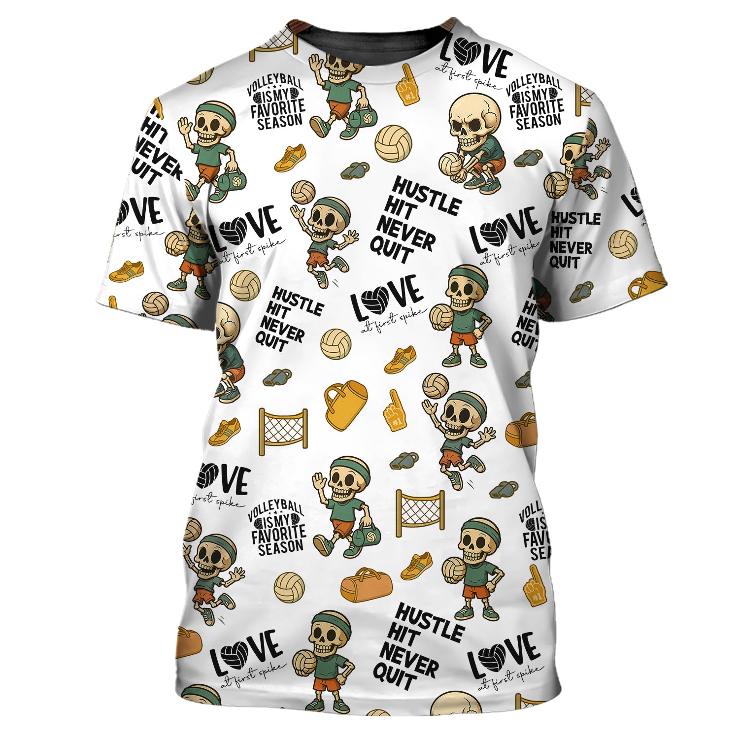 Funny Volleyball Skeleton Jersey Shirt– Hustle Hit Never Quit Tee – Volleyball Is My Favorite Season Sports Jersey