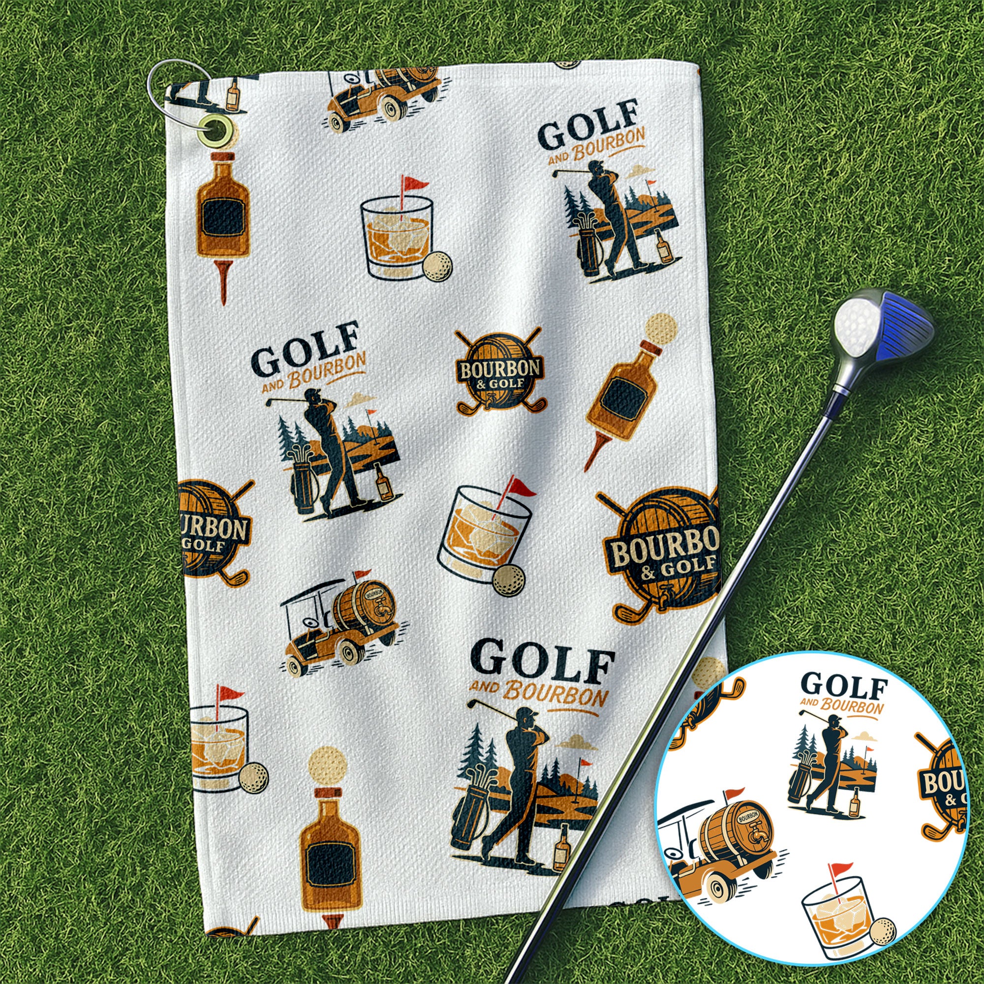 Bourbon And Golf Vintage Pattern Golf Towel, Funny Golf Towels, Golf Gift For Men