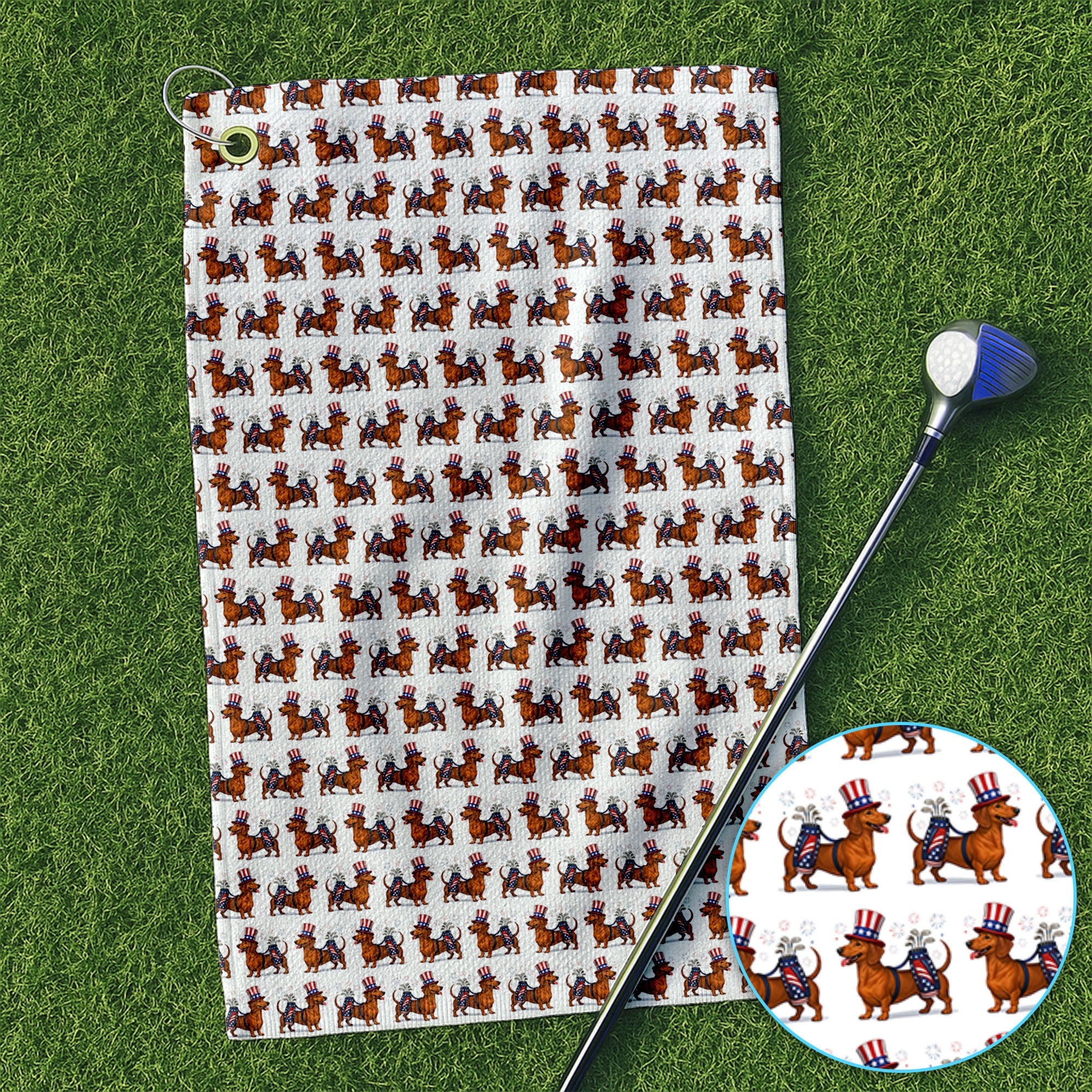 German Dachshund 4th Of July Independence Day With Fireworks Golf Towel, Funny Golf Towels, Golf Gift For Men