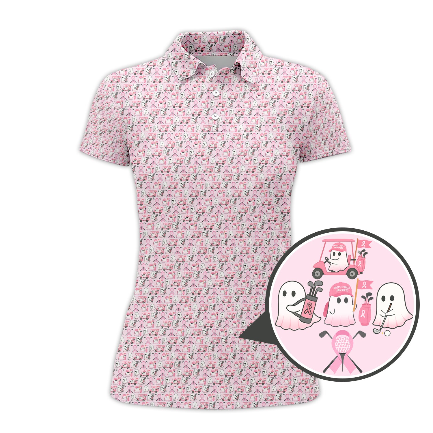Ghost Of Halloween Pattern Golf Shirt, Funny Breast Cancer Golf Shirt, Ladies Golf Shirts
