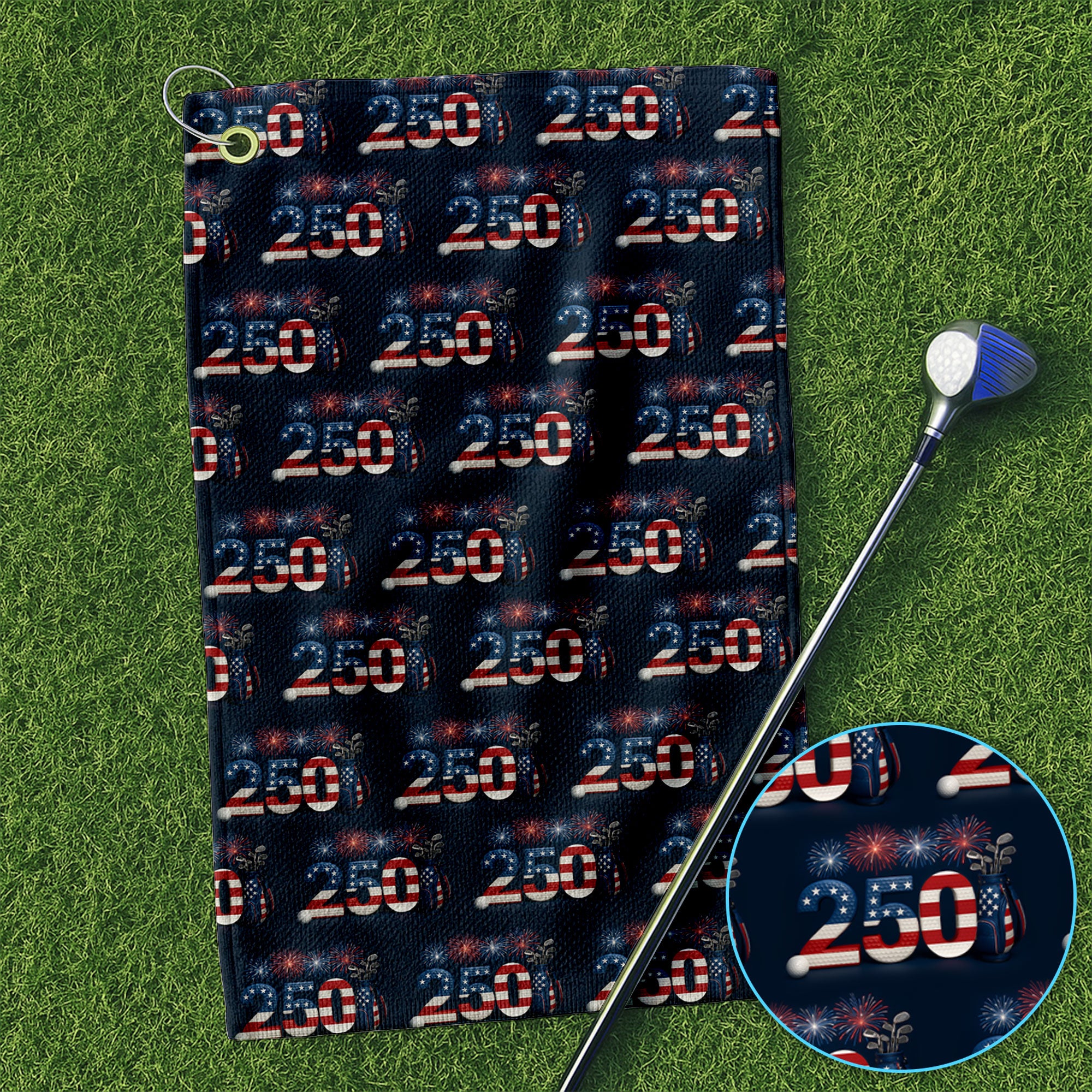 USA 250 Anniversary Patriotic Seamless Pattern Golf Towel, Funny Golf Towels, Golf Gift For Men