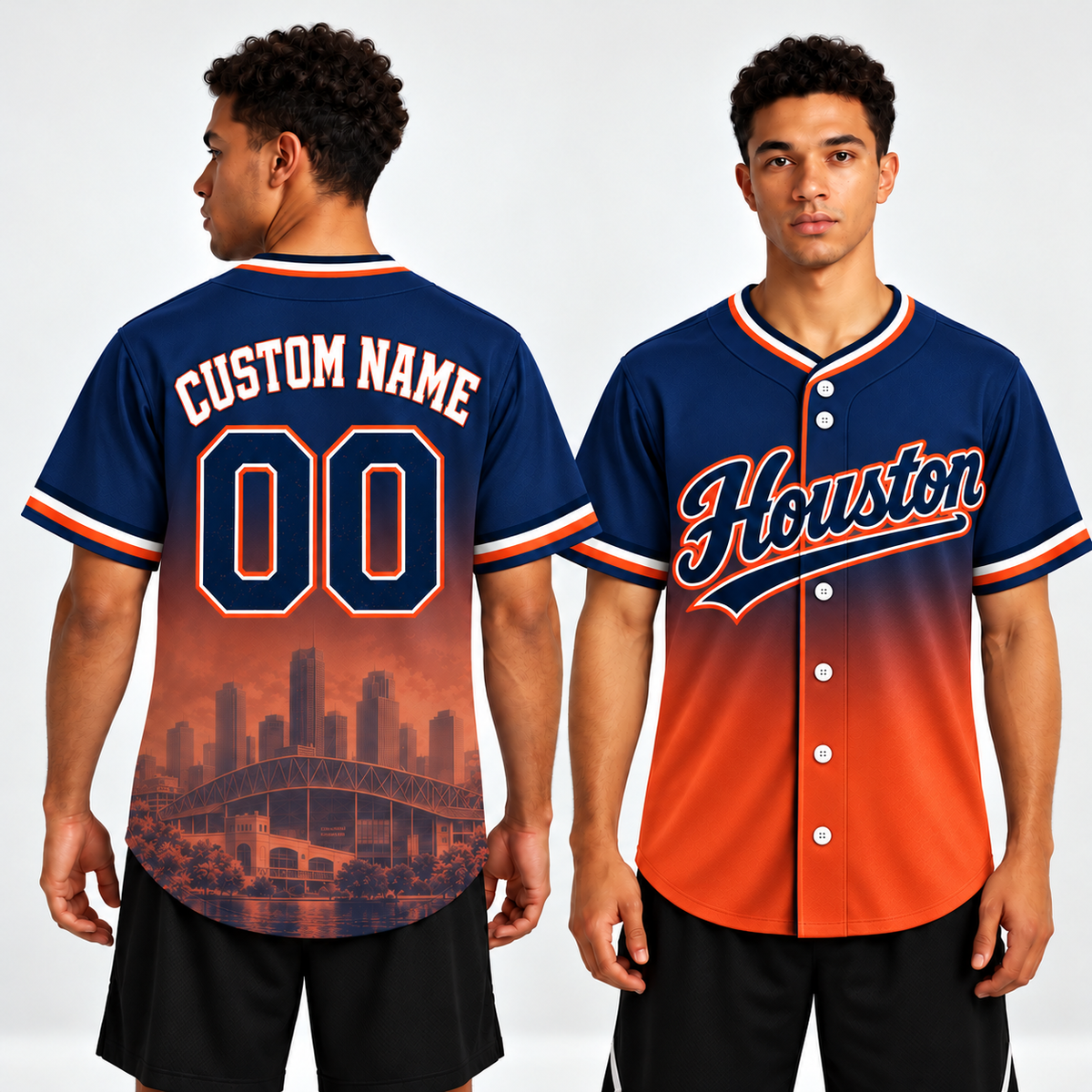 Custom Houston Skyline Ombre Baseball Jersey