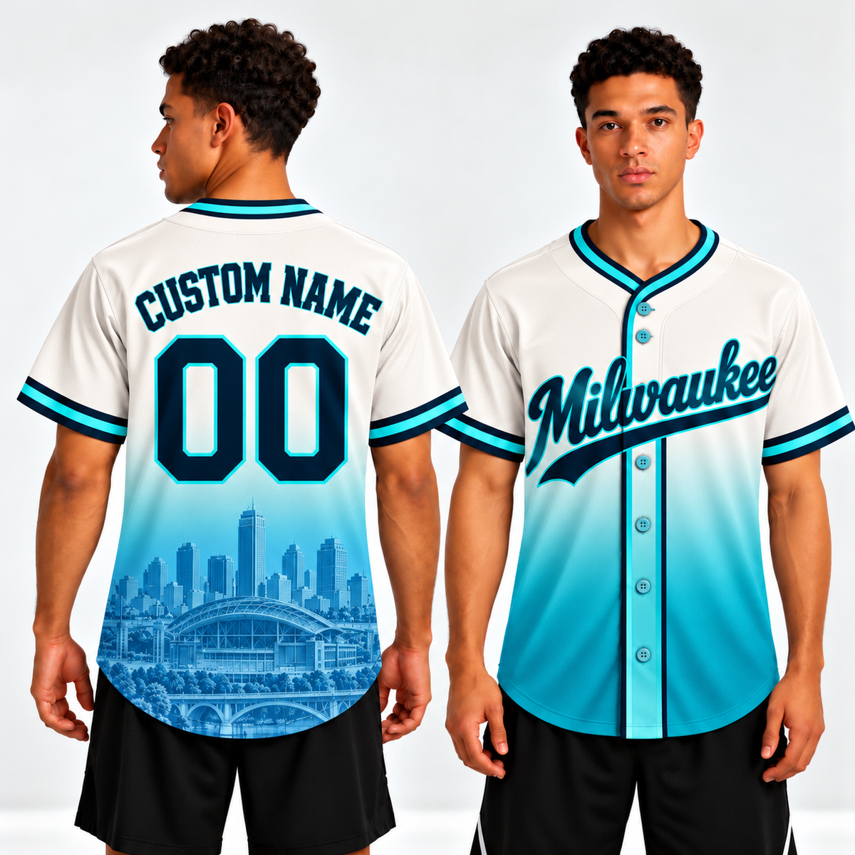 Custom Milwaukee Skyline Ombre Baseball Jersey