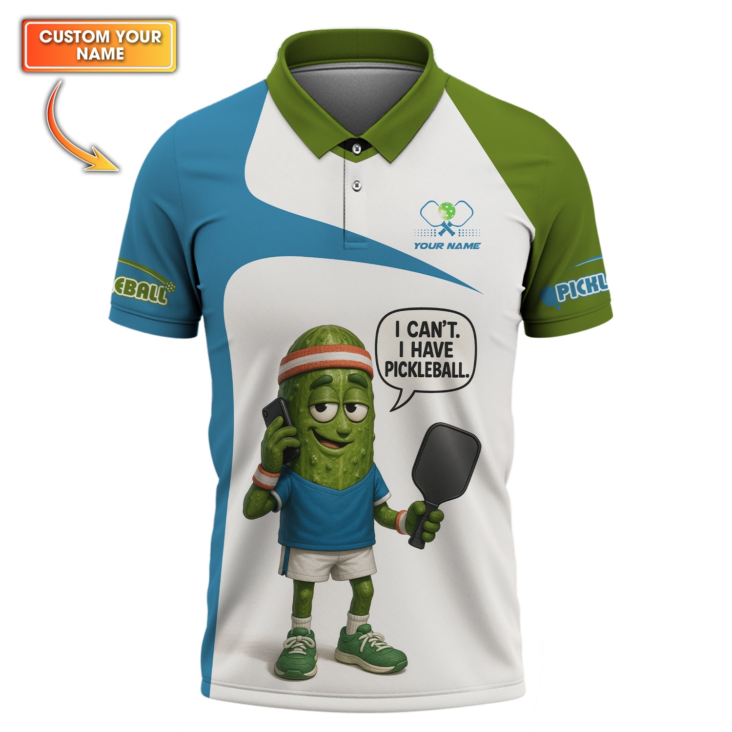 I Can’t I Have Pickleball Shirts, Custom Name Funny Pickleball Polos, Pickleball Shirt Gift for Men,