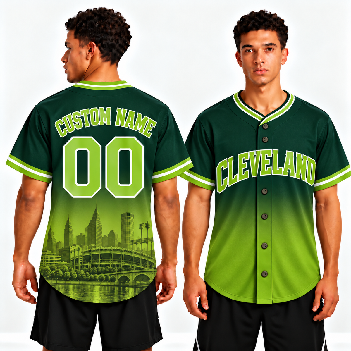 Custom Cleveland Skyline Ombre Baseball Jersey
