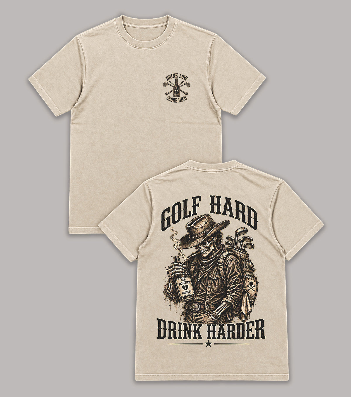 Golf Hard Drink Harder Skeleton Cowboy T-Shirt