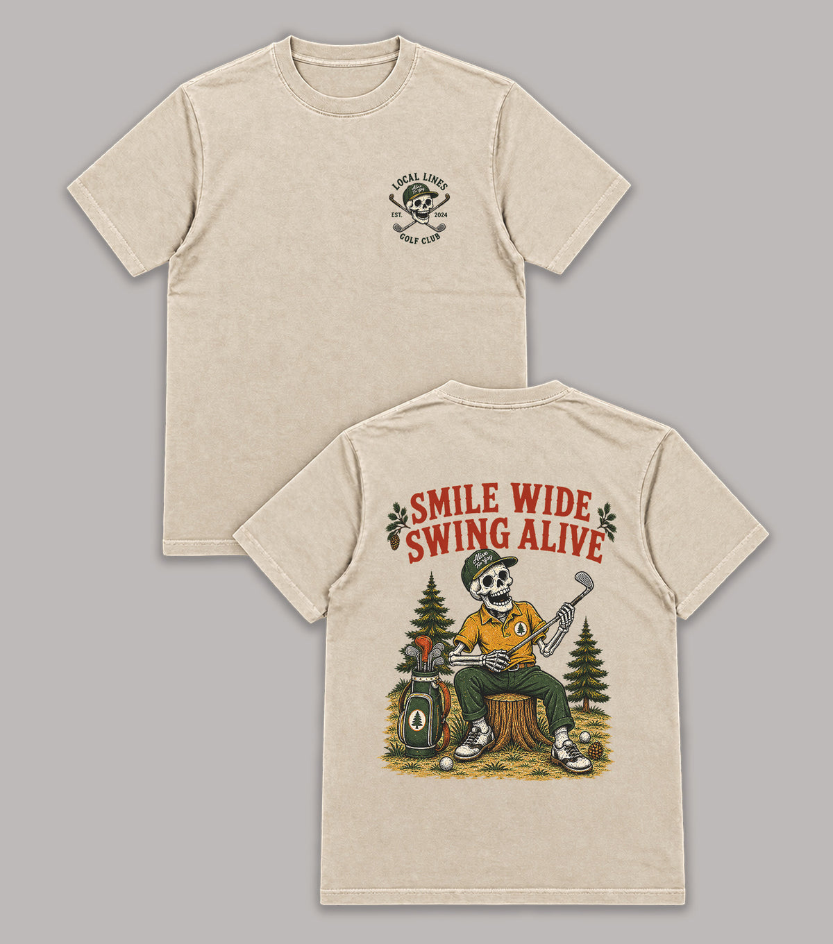 Smile Wide Swing Alive Skeleton Golf T-Shirt