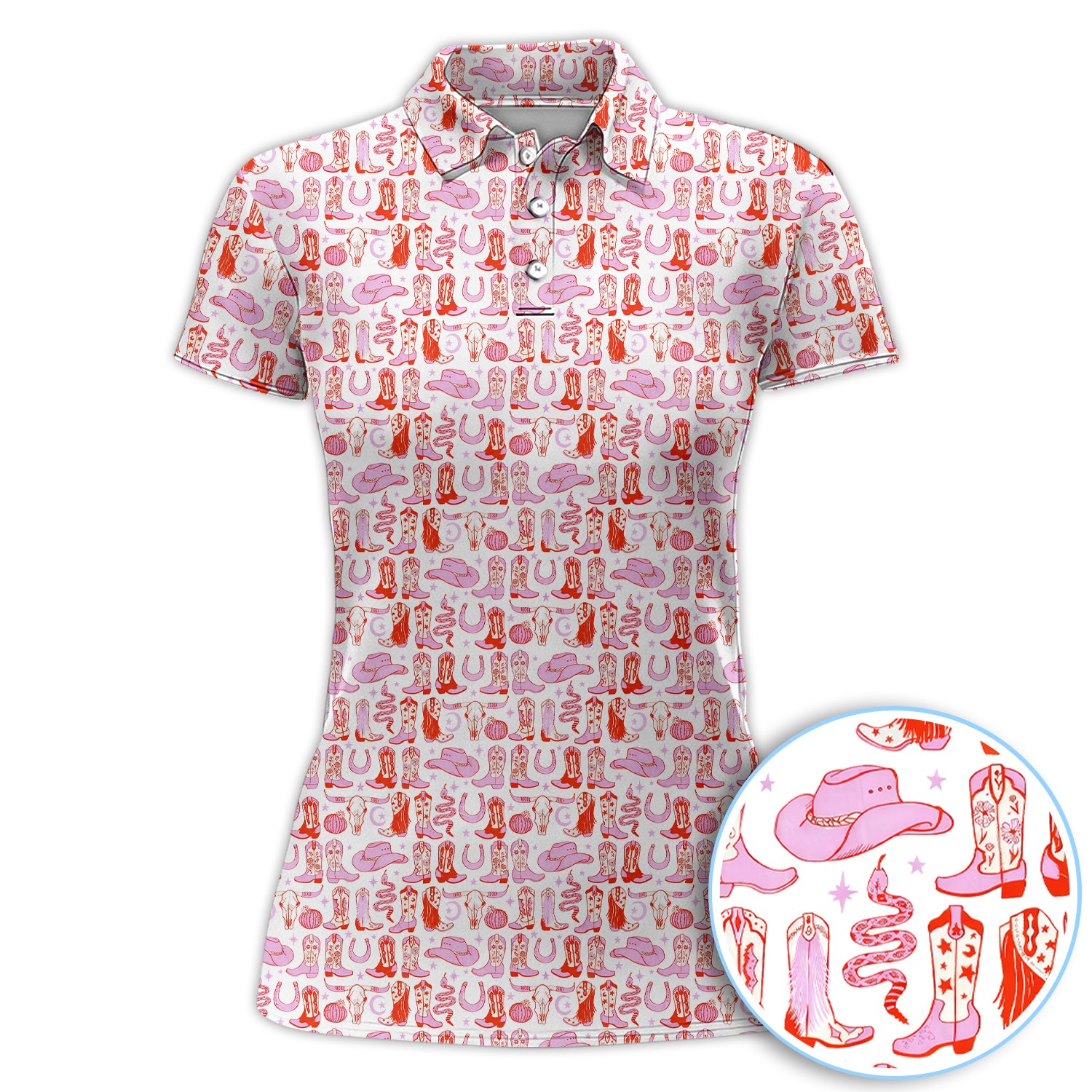 Pink Western Cowgirl Boots Pattern Shirt, Cowgirl Western Style Shirt For Women, Golf Gift For Golfer