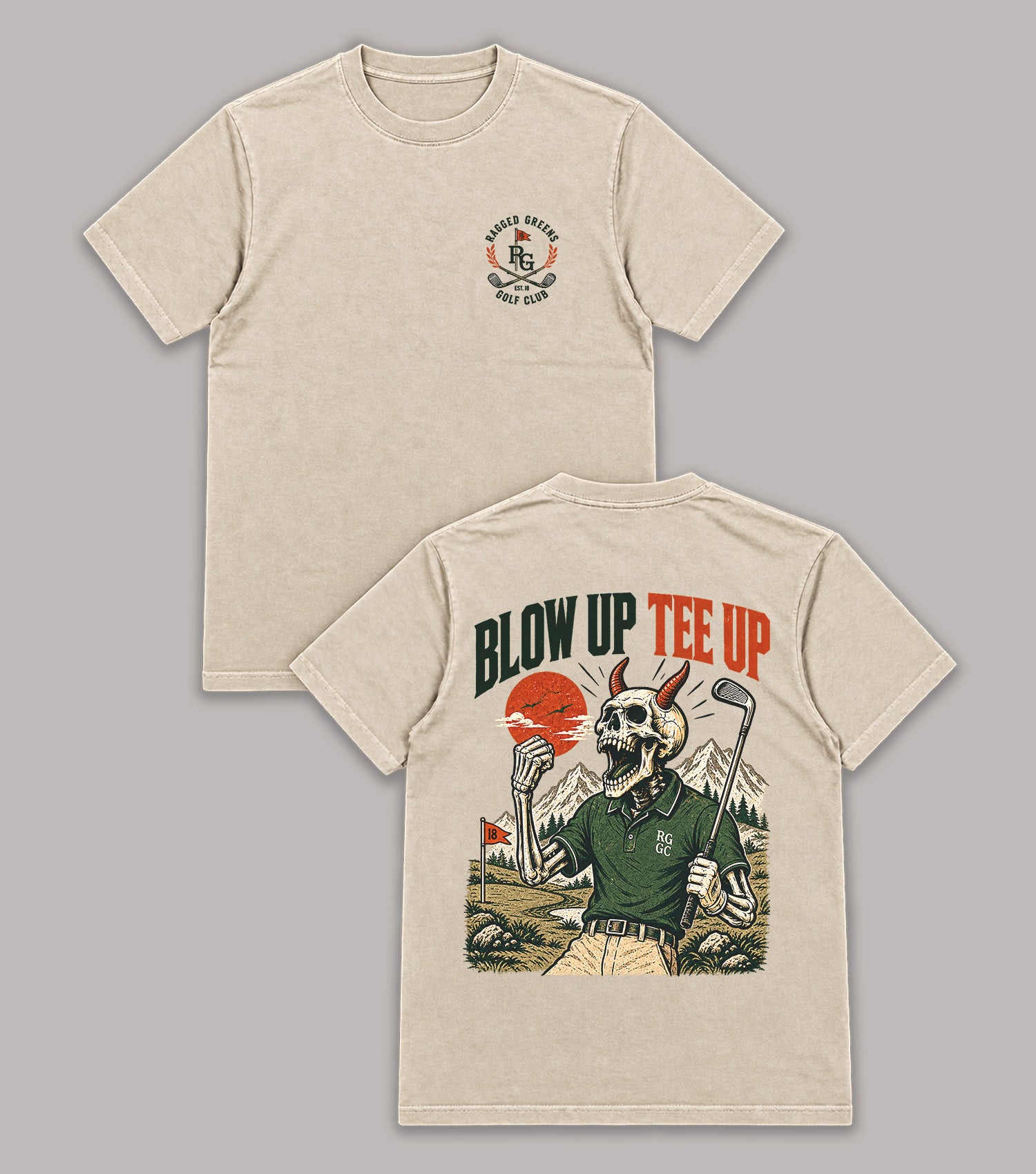 Blow Up Tee Up Demon Skeleton Golf T-Shirt