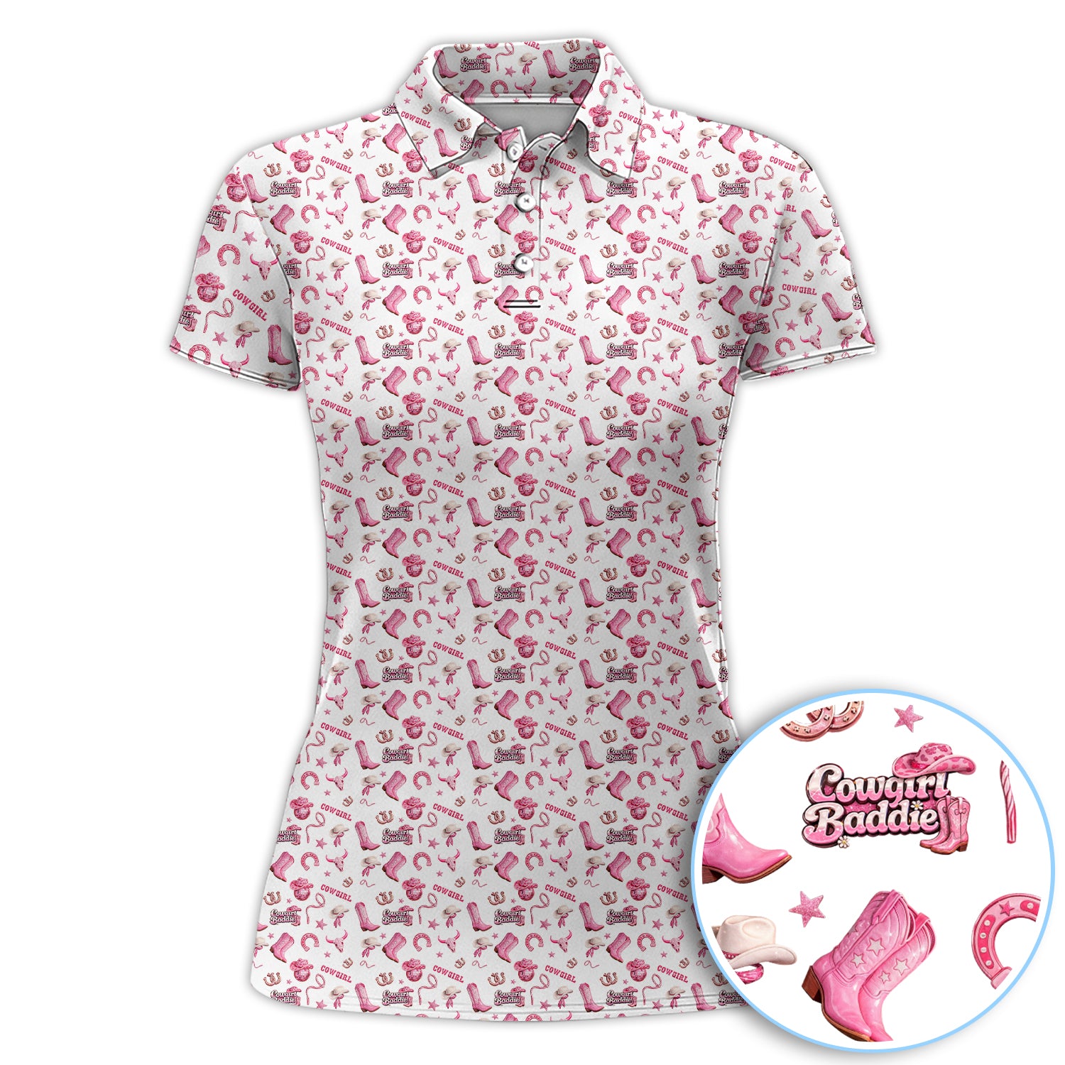 Cowboy Boots Pattern Polo Shirt, Cute Western Boots Shirt For Women, Golf Gift For Golfer