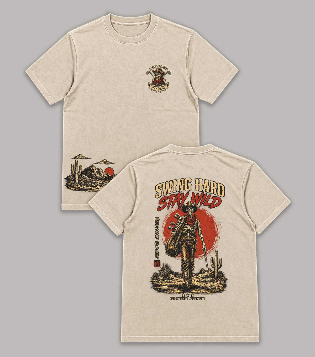 Swing Hard Stay Wild Cowboy Skeleton Golf T-Shirt