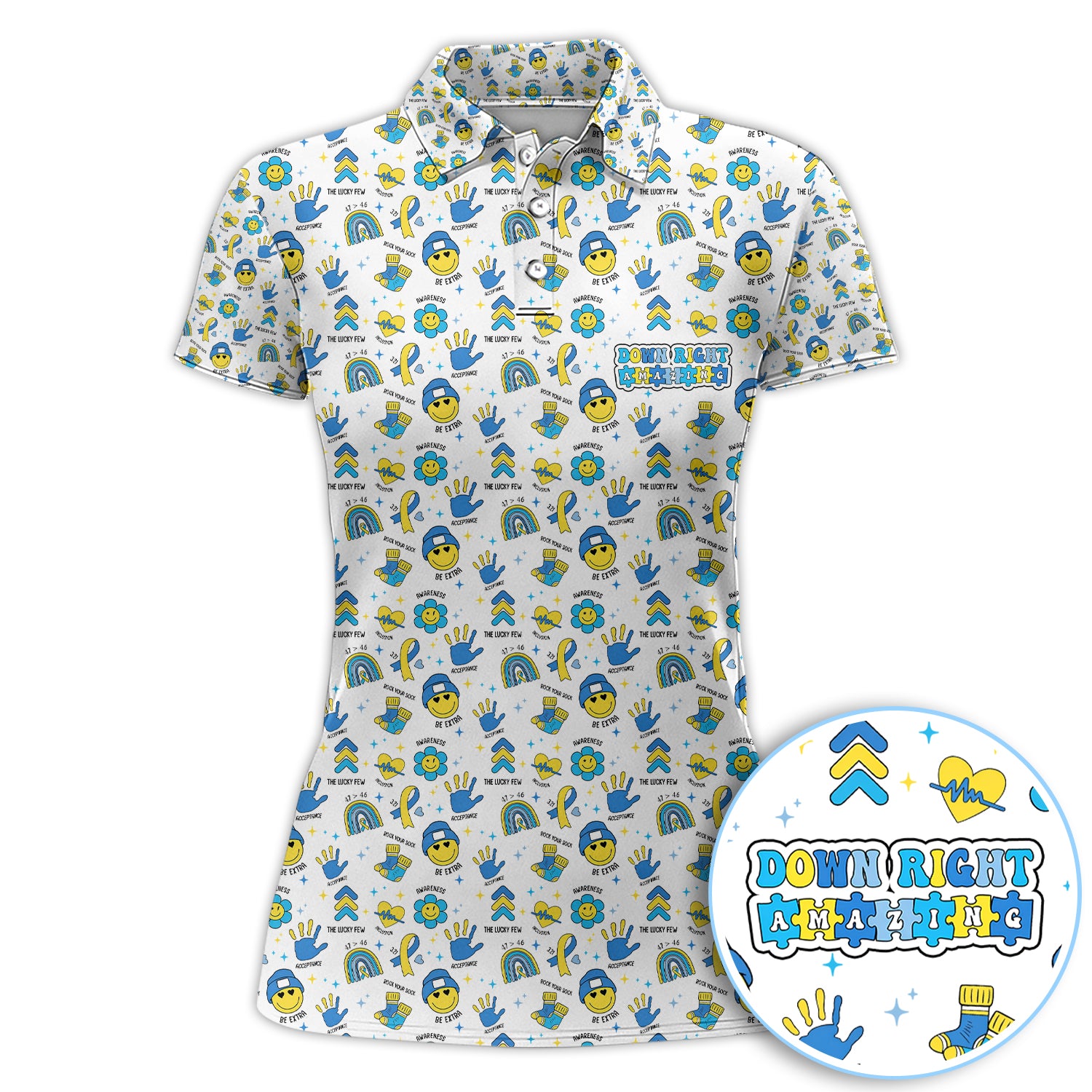 Down Syndrome Awareness Pattern Polo Shirt, Awareness Print Golf Shirt For Women, Golf Gift For Golfer