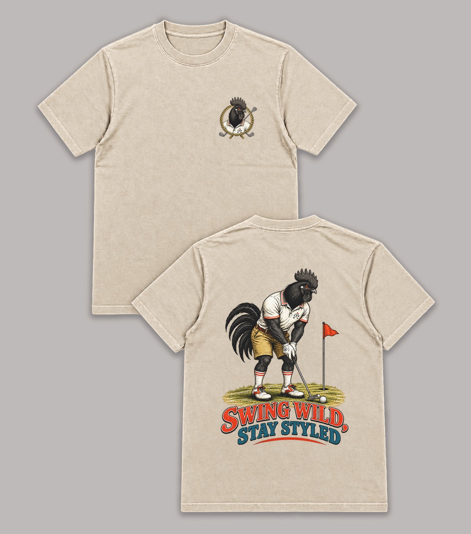 Swing Wild Stay Styled Rooster Golf T-Shirt