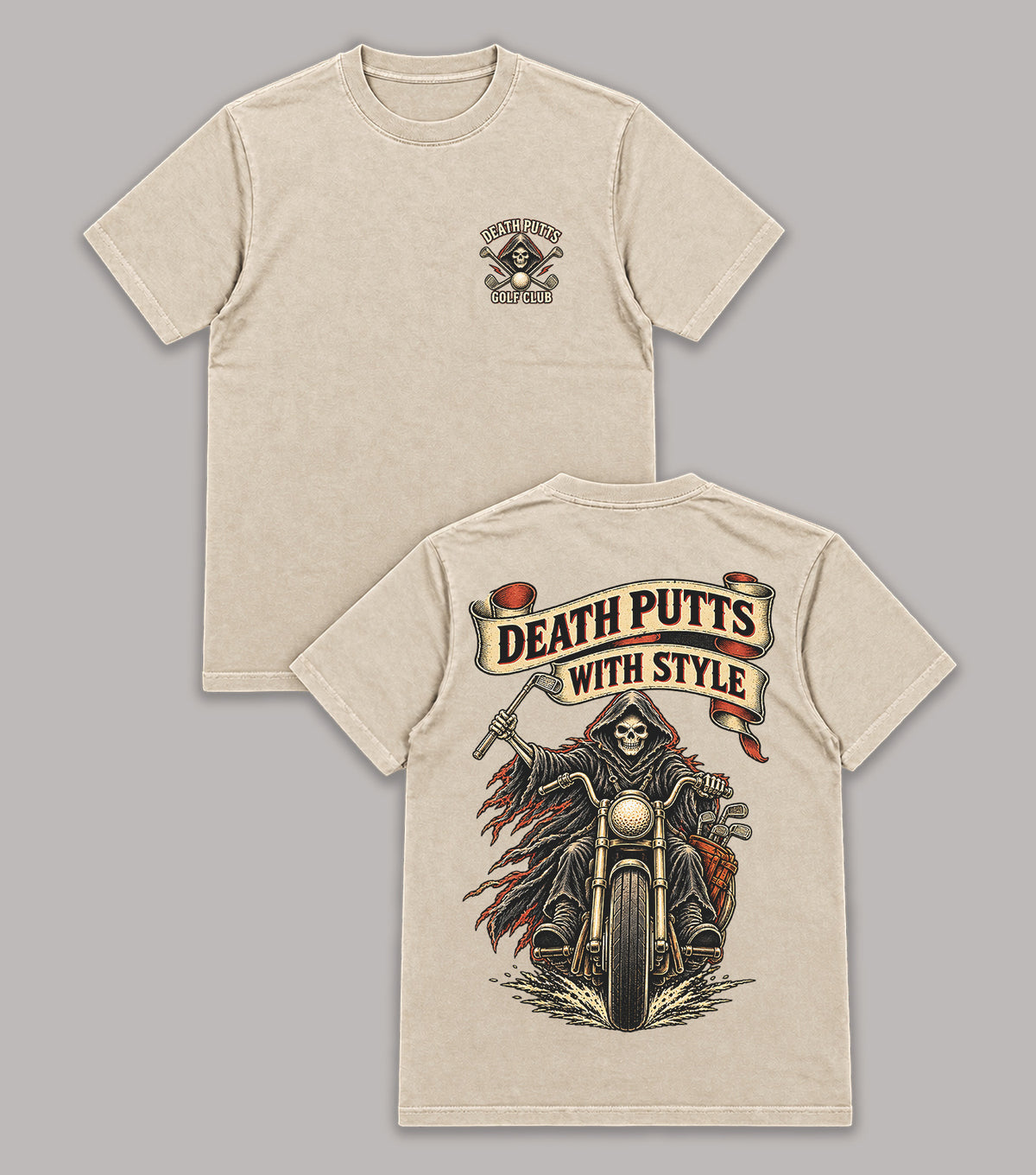 Death Putts With Style Grim Reaper Motorcycle Golf T-Shirt