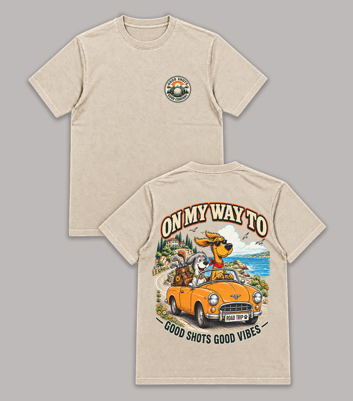 Good Shots Good Vibes Golf Dog Road Trip T-Shirt