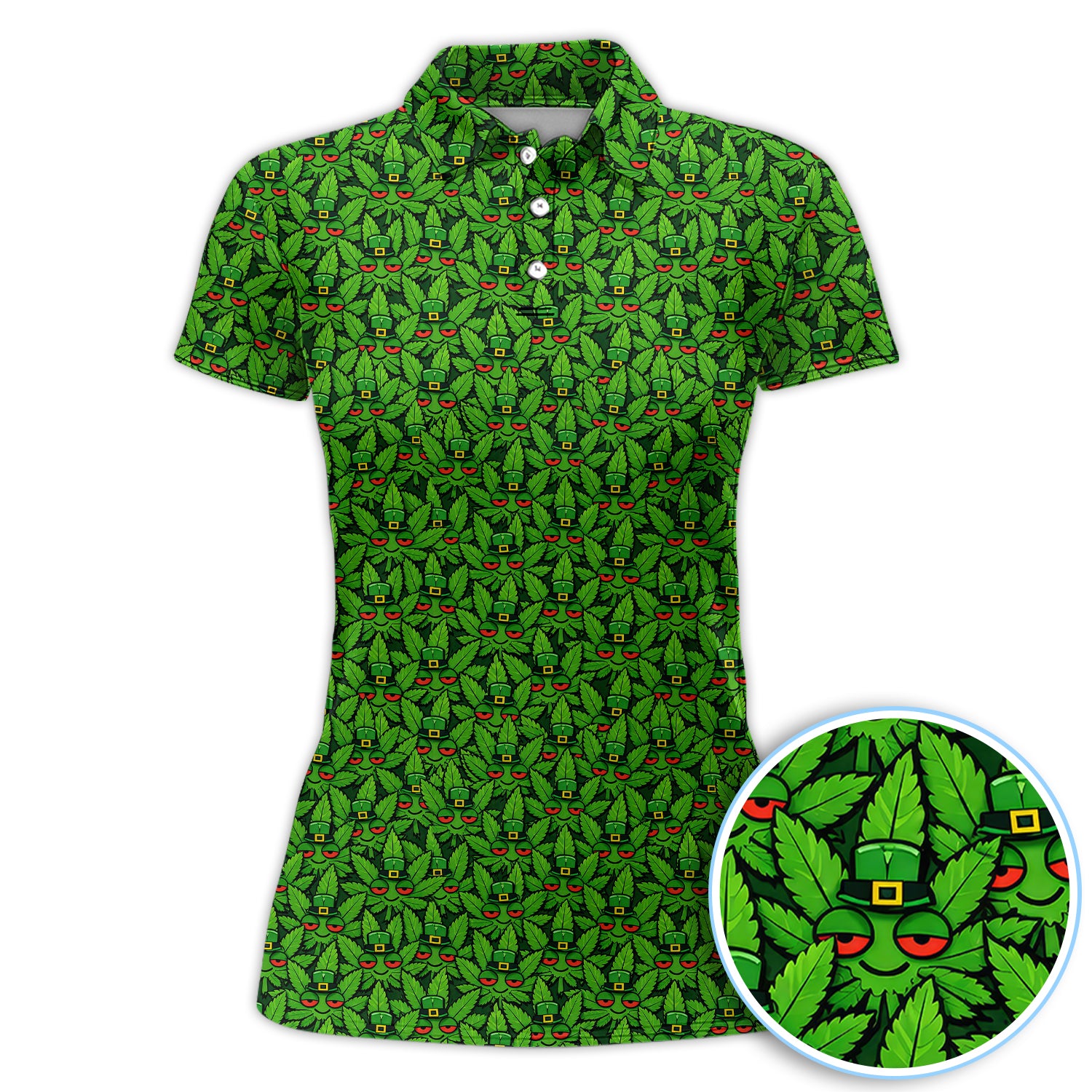 Cannabis Leaf Leprechaun Pattern Polo Shirt, Funny Weed Print Golf Shirt For Women, Golf Gift For Golfer
