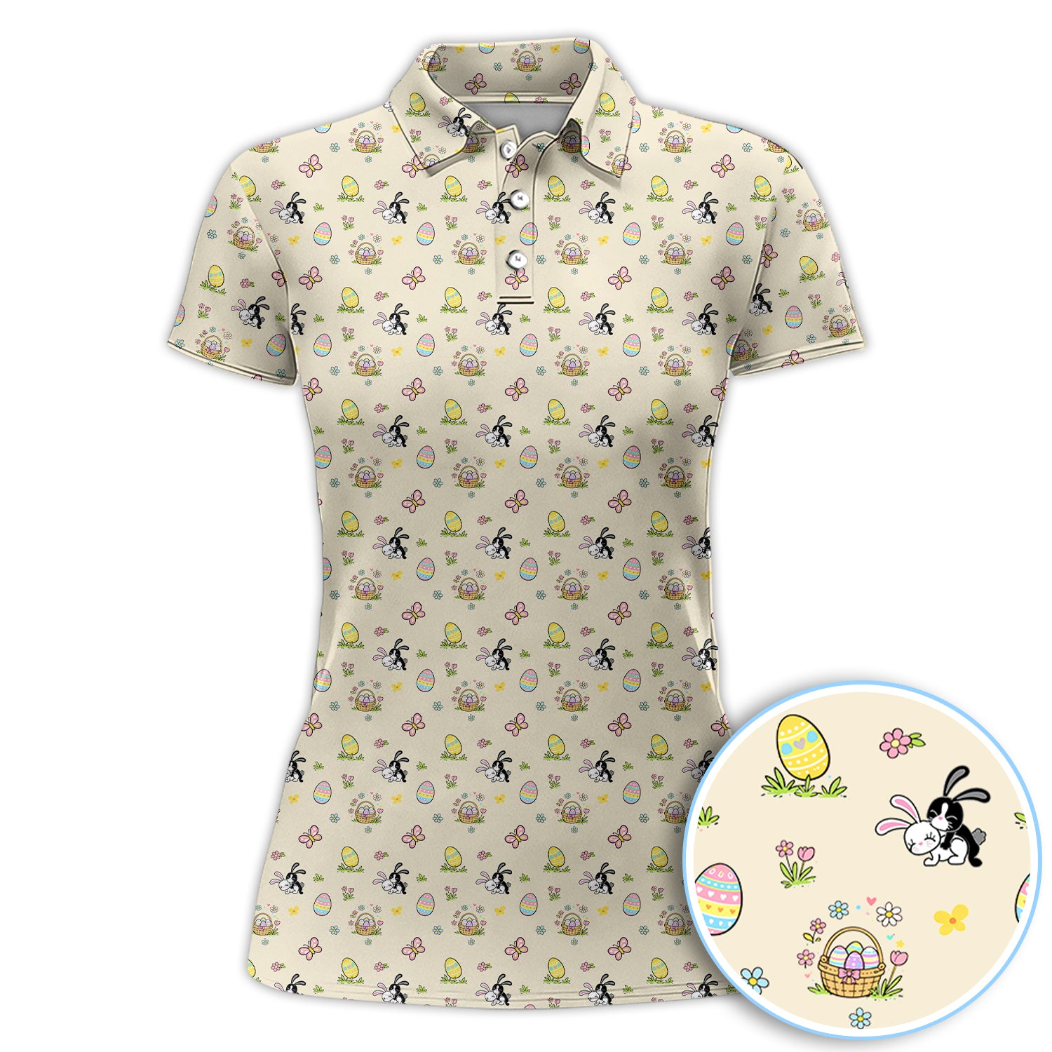 Easter Bunny Women Polo Shirt, Cute Bunny Easter Egg Basket Spring Pattern Shirt, Easter Gift
