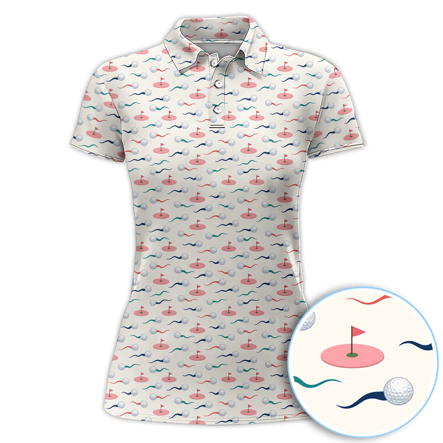 Golf Ball And Flag Pattern Polo Shirt, Stylish Golf Print Shirt For Women, Golf Gift For Golfer