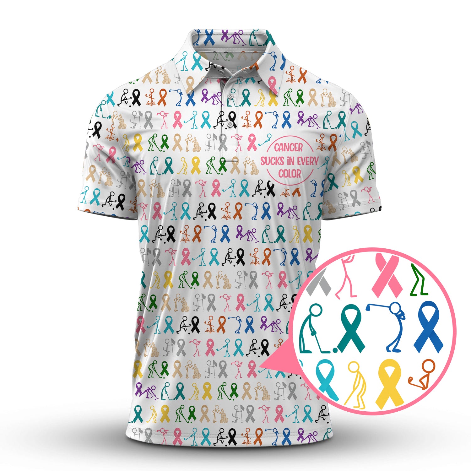 Cancer Sucks In Every Color Shirt, Pattern Golf Shirt For Golfer, Funny Golf Shirt For Men
