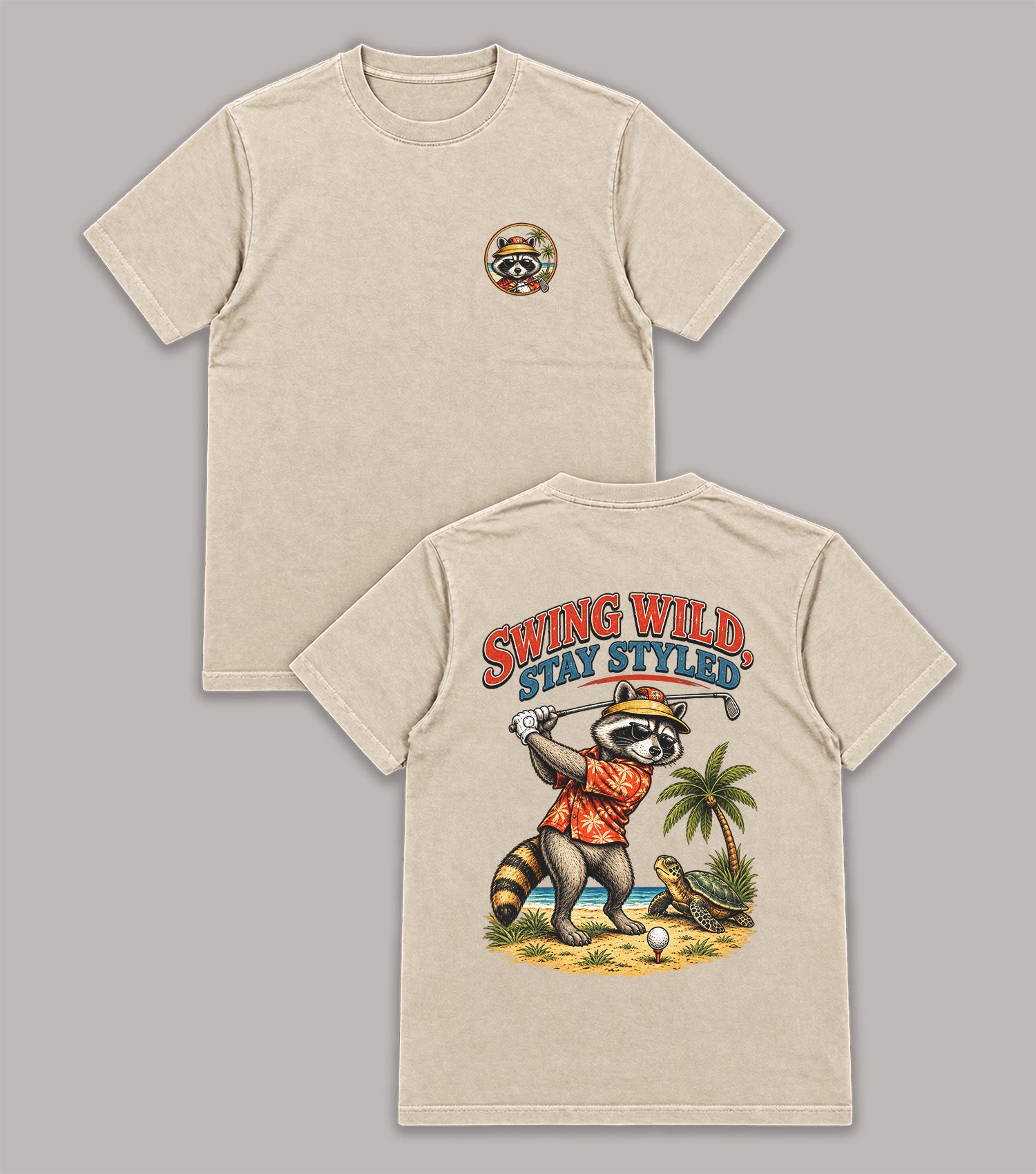 Swing Wild Stay Styled Raccoon Golf T-Shirt