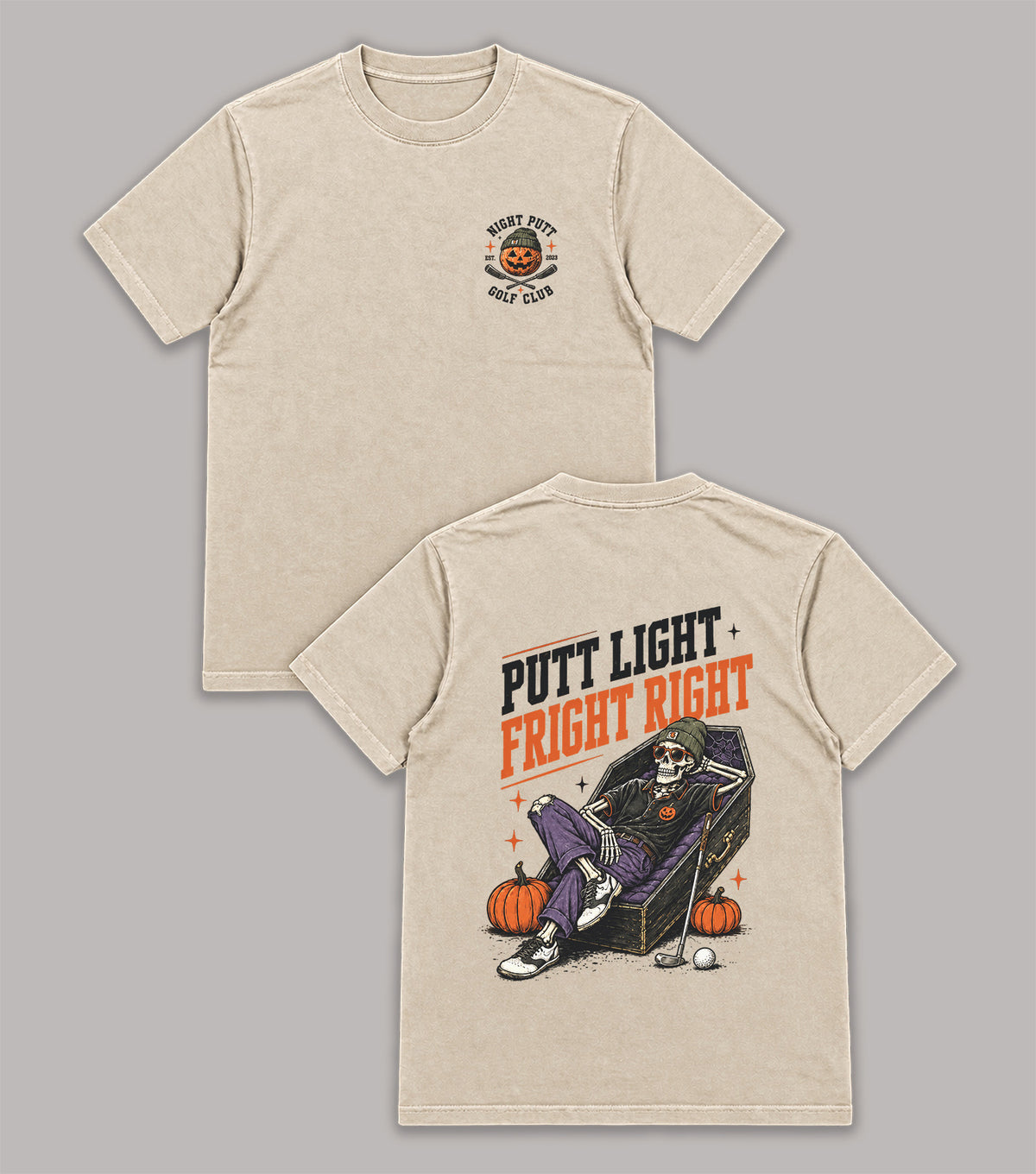 Putt Light Fright Right Skeleton Golf T-Shirt